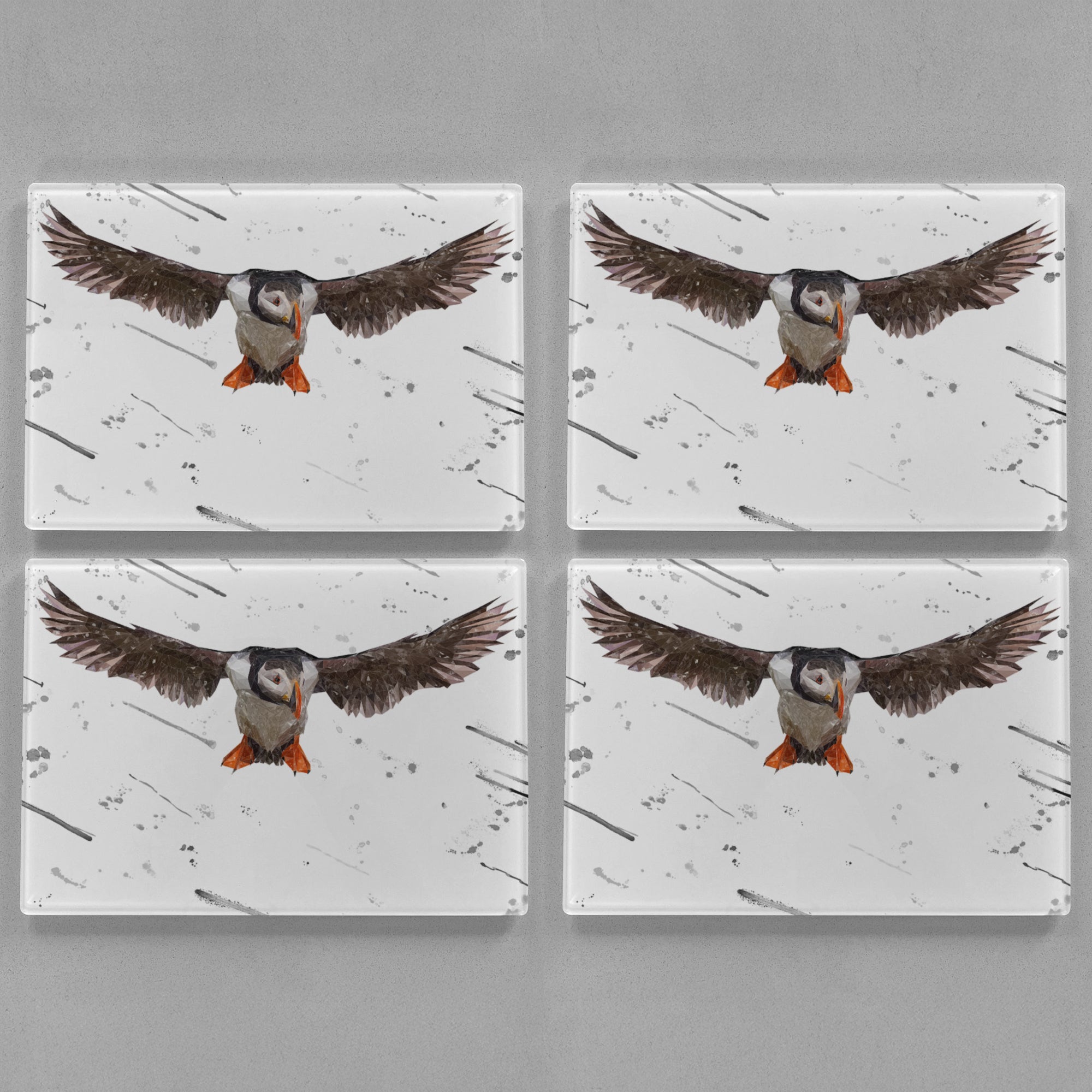 "Frank" The Puffin (Grey Background) Premium Glass Placemat