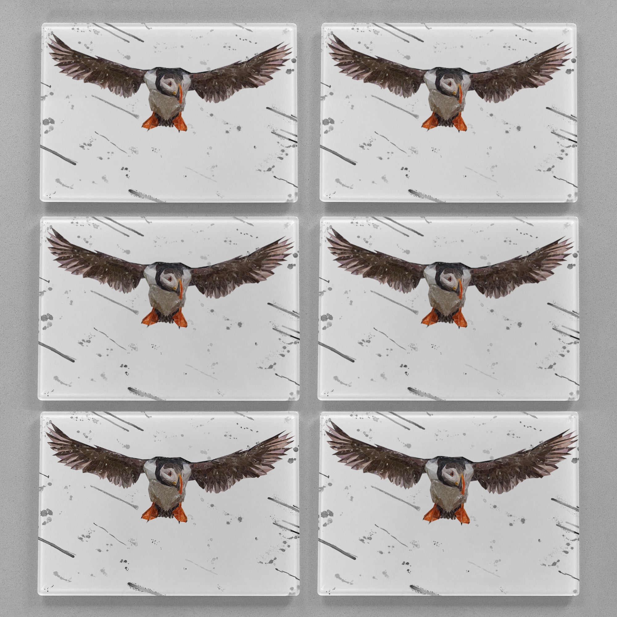 "Frank" The Puffin (Grey Background) Premium Glass Placemat