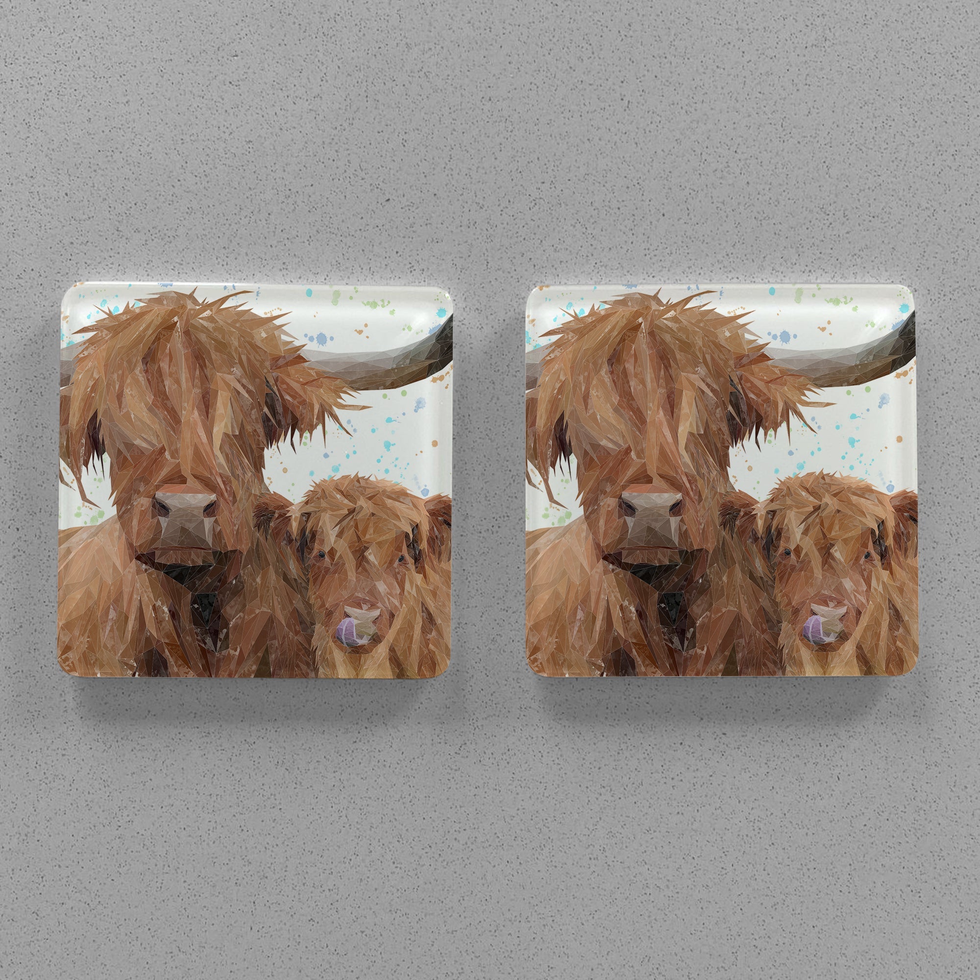 "A Mother's Love" Highland Cow & Calf Premium Glass Coasters