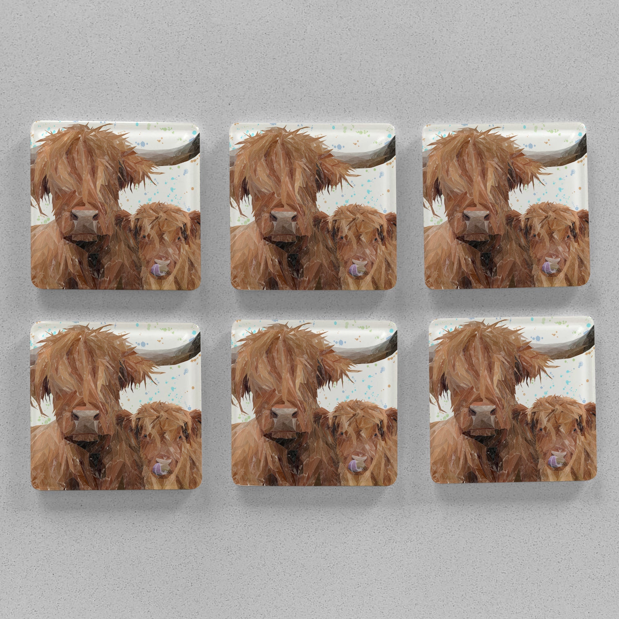 "A Mother's Love" Highland Cow & Calf Premium Glass Coasters