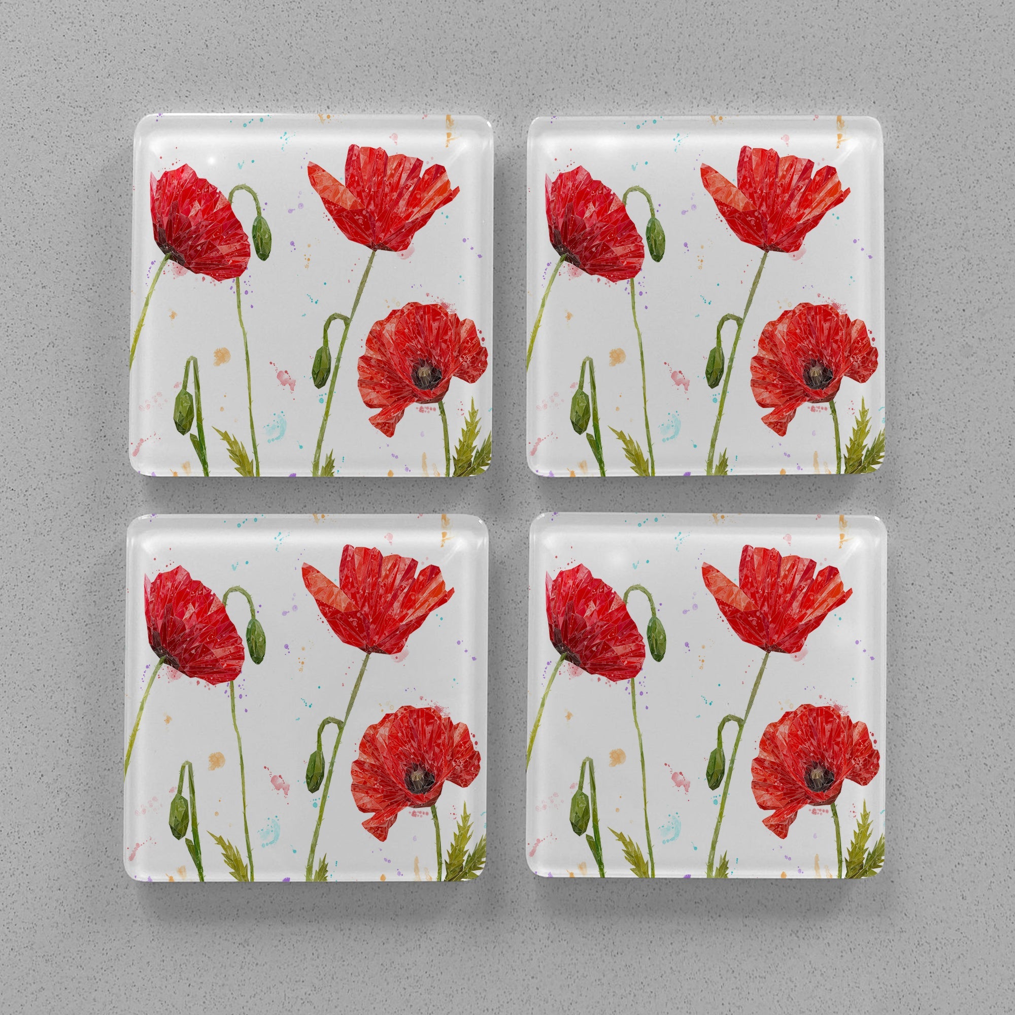"Hope" Poppies (Landscape) Premium Glass Coasters