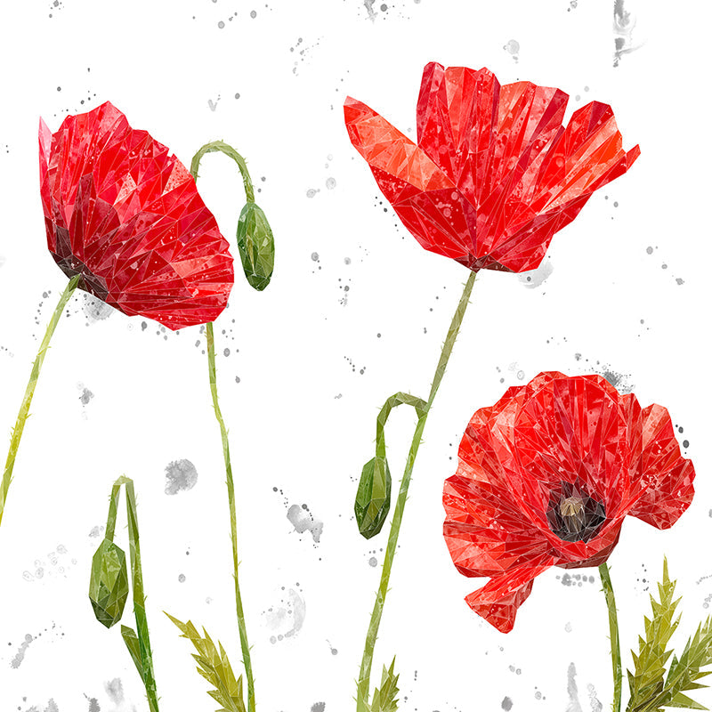 "Hope" Poppies Landscape (Grey Background) Premium Glass Coasters