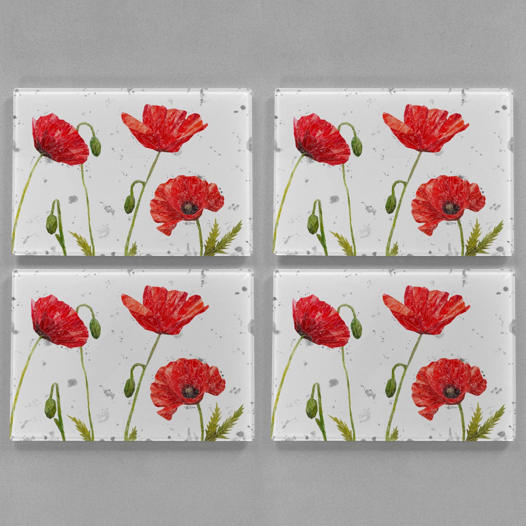 "Hope" Poppies Landscape (Grey Background) Premium Glass Placemat