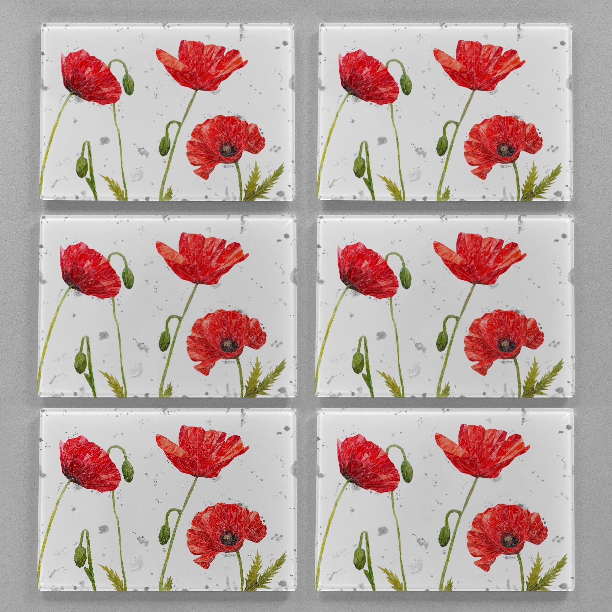 "Hope" Poppies Landscape (Grey Background) Premium Glass Placemat
