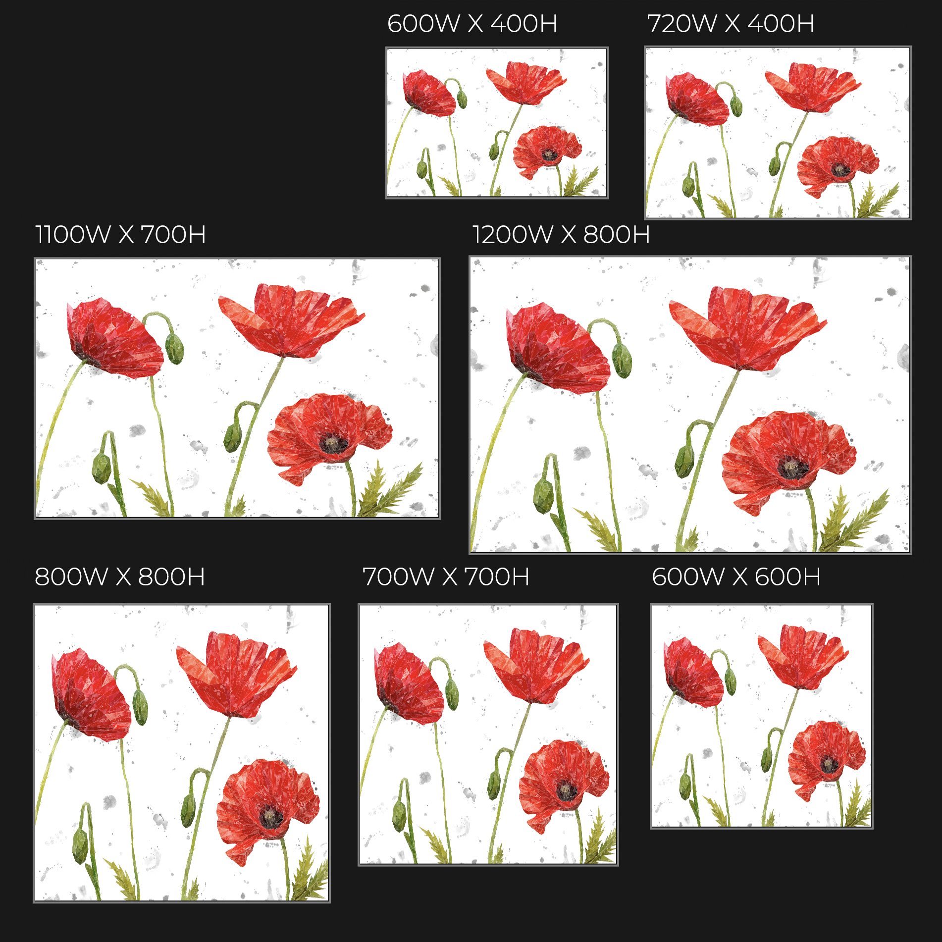 "Hope" Poppies (Grey Background) Glass Wall Art