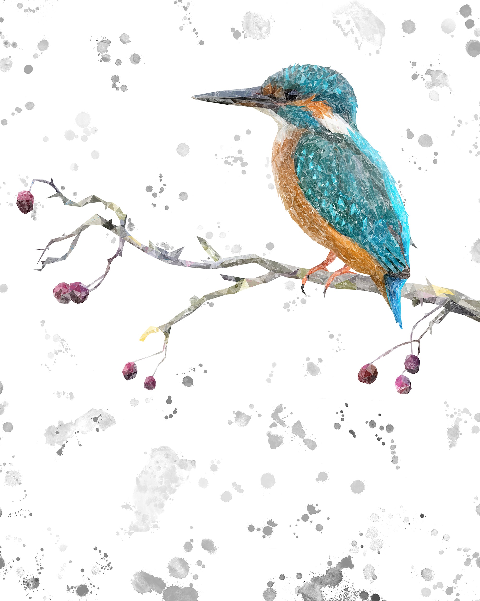 "On the Lookout" The Kingfisher (portrait, grey background) Kitchen Splashback - Andy Thomas Artworks