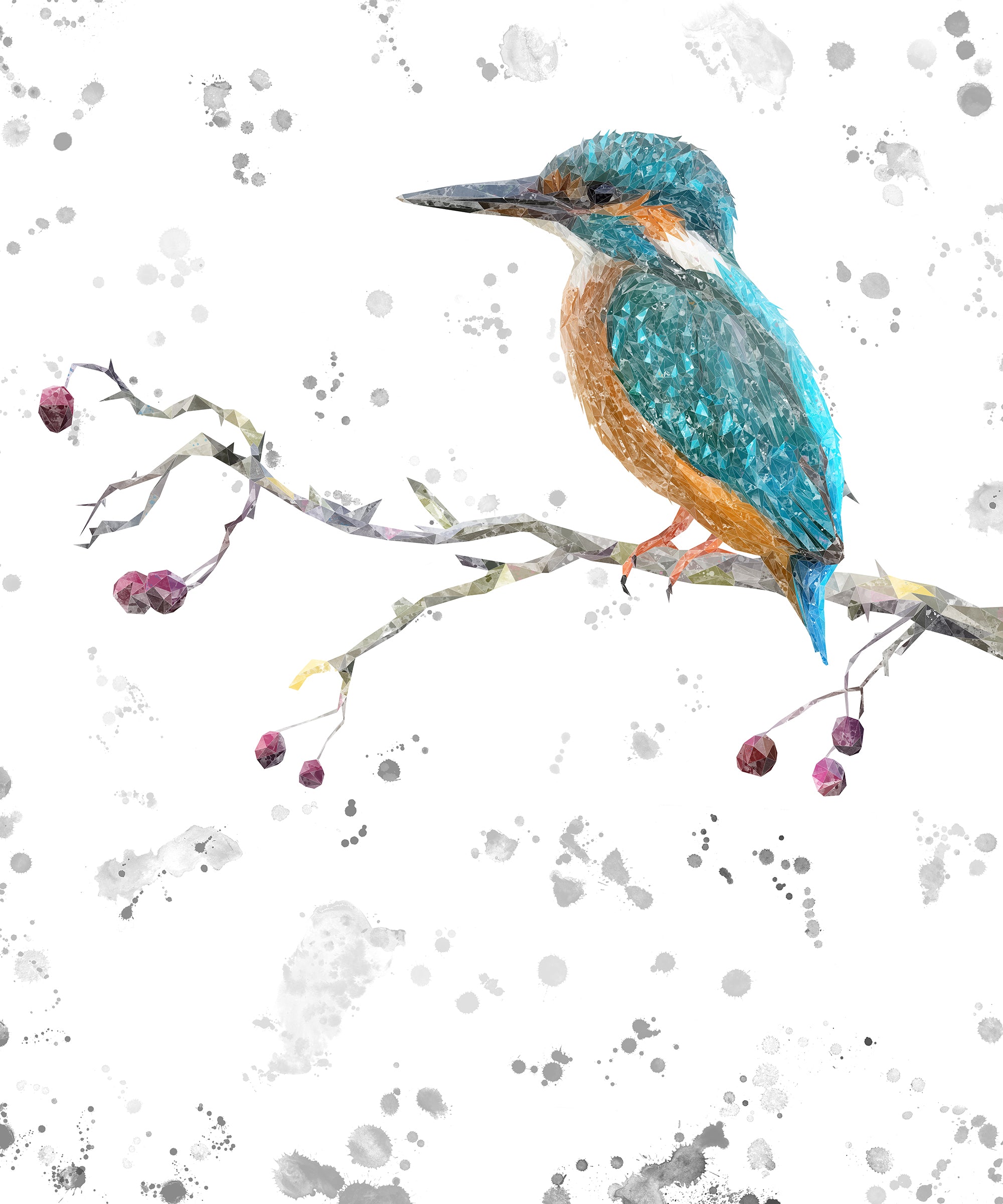 "On the Lookout" The Kingfisher (portrait, grey background) Kitchen Splashback - Andy Thomas Artworks