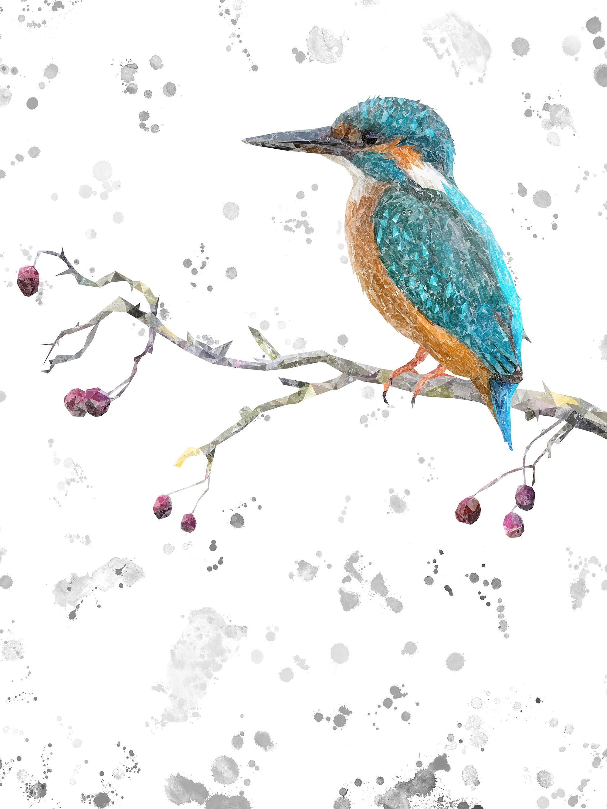 "On the Lookout" The Kingfisher (portrait, grey background) Kitchen Splashback - Andy Thomas Artworks