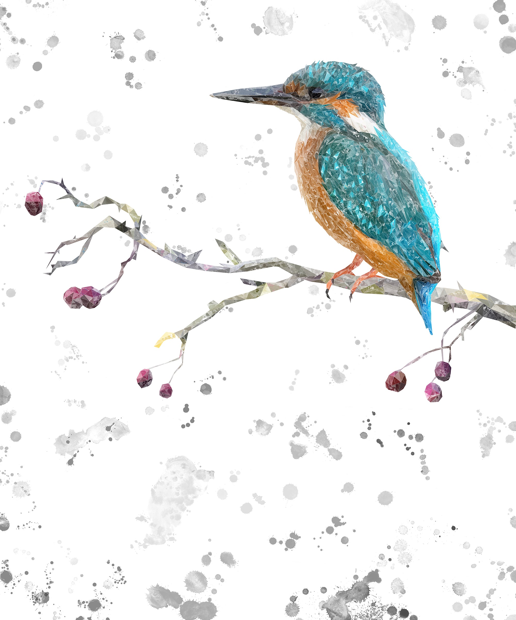 "On the Lookout" The Kingfisher (portrait, grey background) Kitchen Splashback - Andy Thomas Artworks