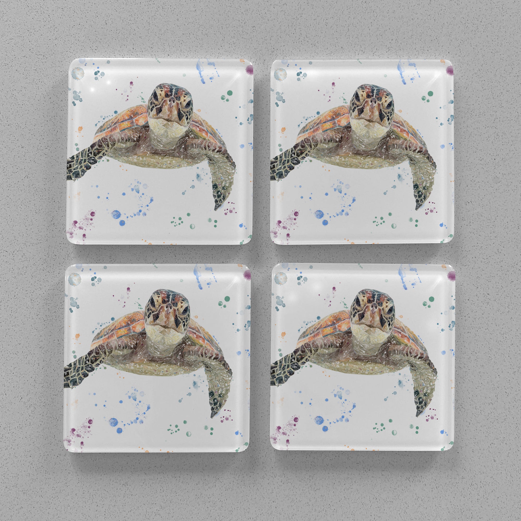 NEW! "Drift" Sea Turtle Premium Glass Coasters - Andy Thomas Artworks
