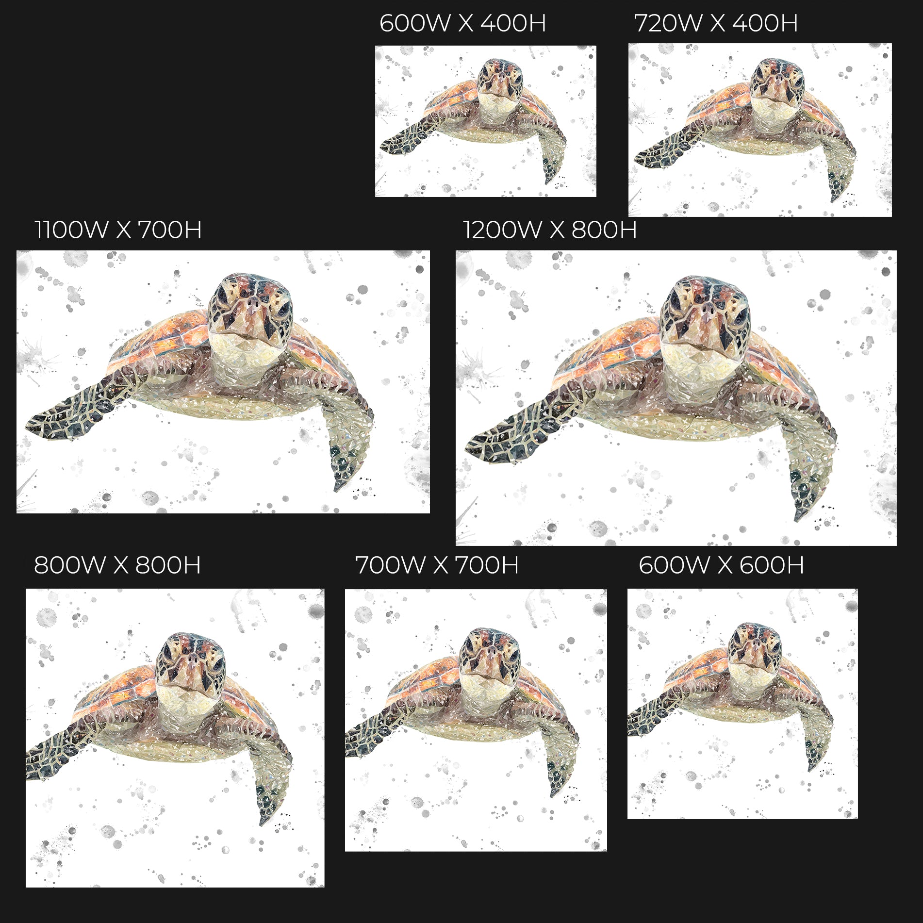 NEW! "Drift" The Sea Turtle (Grey Background) Glass Wall Art