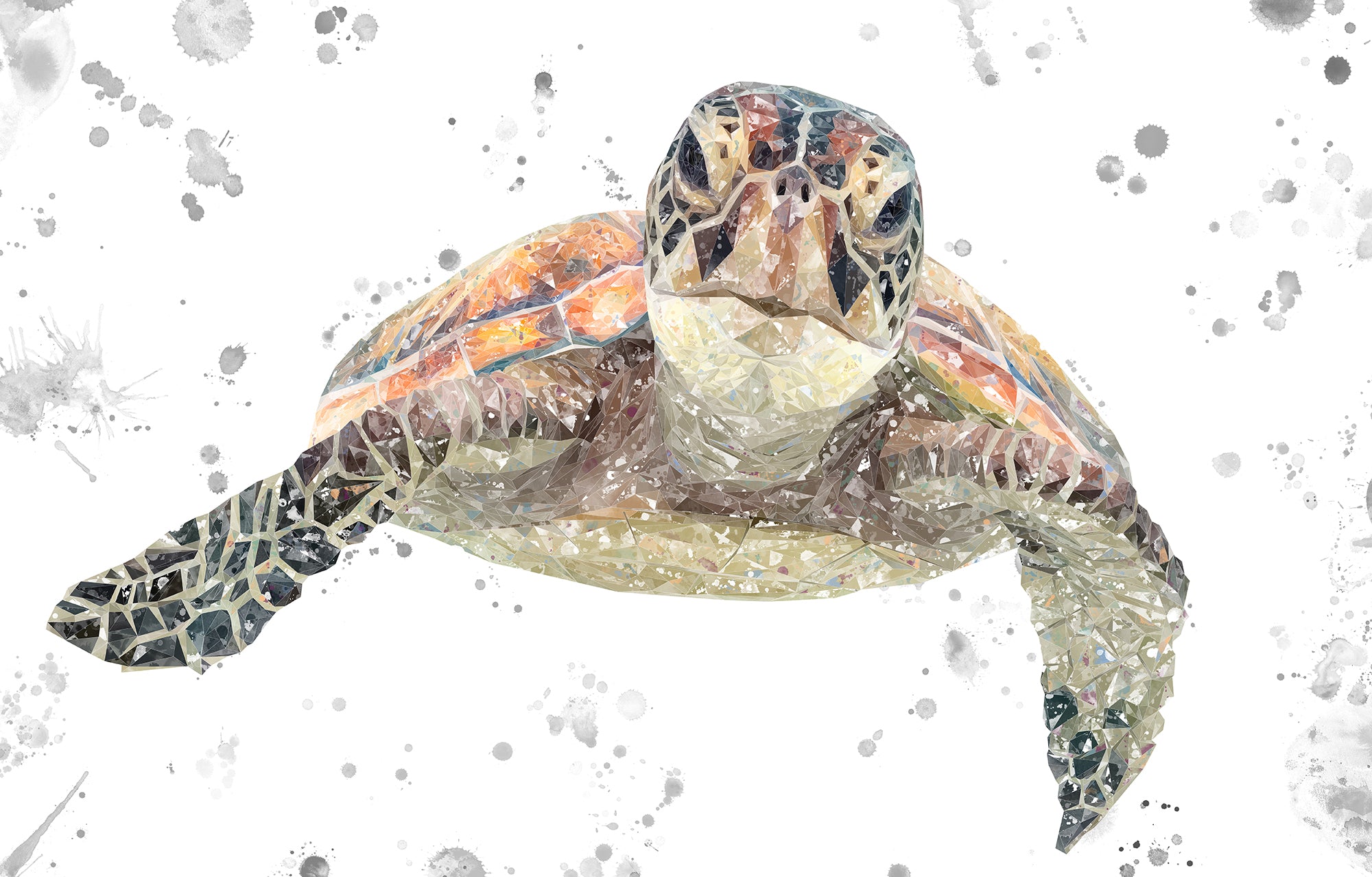NEW! "Drift" The Sea Turtle (Grey Background) Glass Wall Art