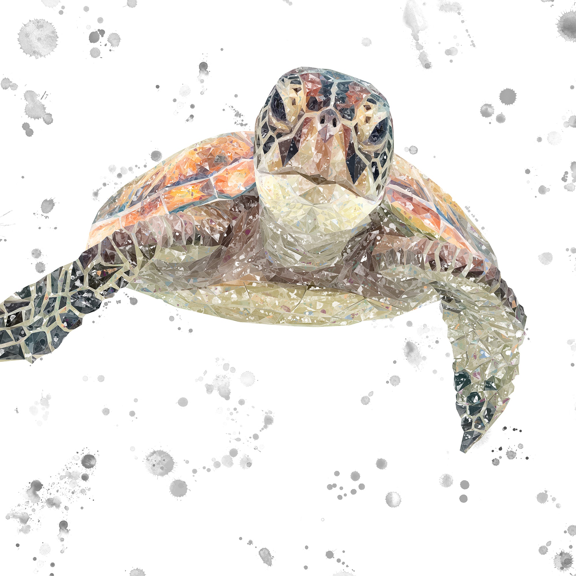 NEW! "Drift" The Sea Turtle (Grey Background) Glass Wall Art