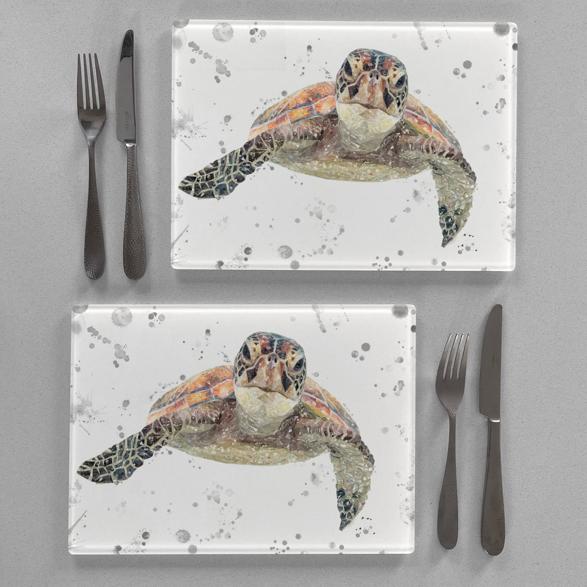 NEW! "Drift" The Sea Turtle (Grey Background) Premium Glass Placemats - Andy Thomas Artworks