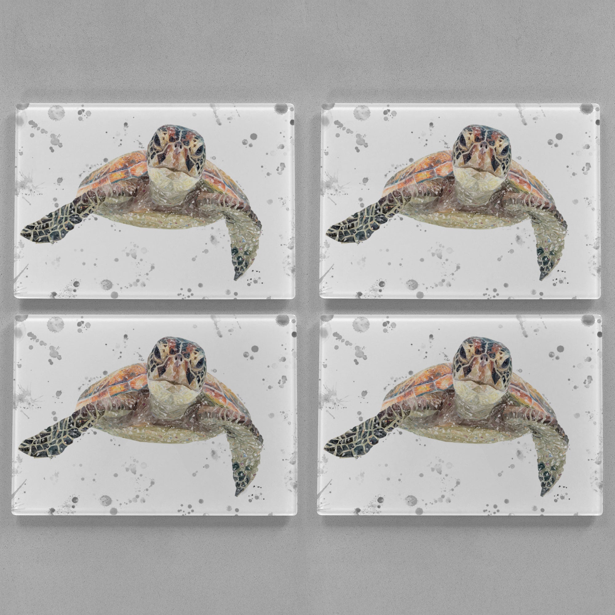 NEW! "Drift" The Sea Turtle (Grey Background) Premium Glass Placemats - Andy Thomas Artworks
