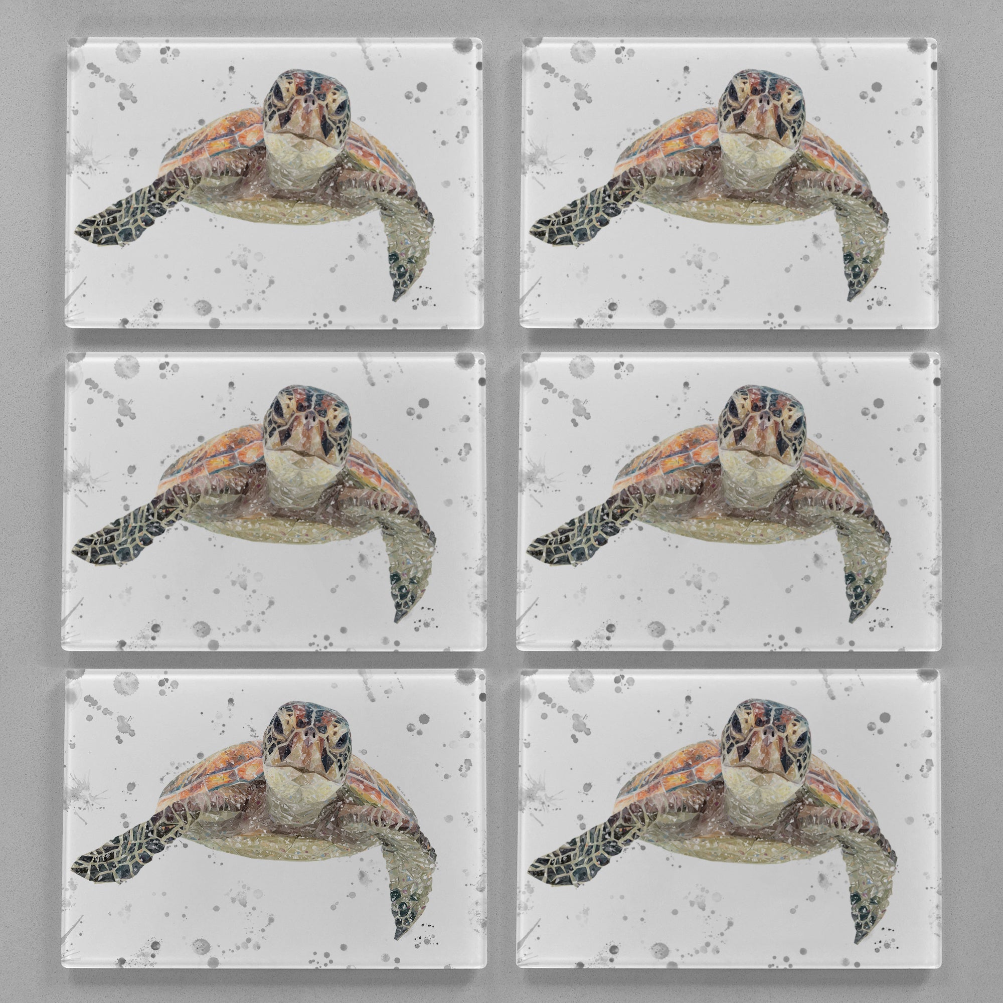NEW! "Drift" The Sea Turtle (Grey Background) Premium Glass Placemats - Andy Thomas Artworks