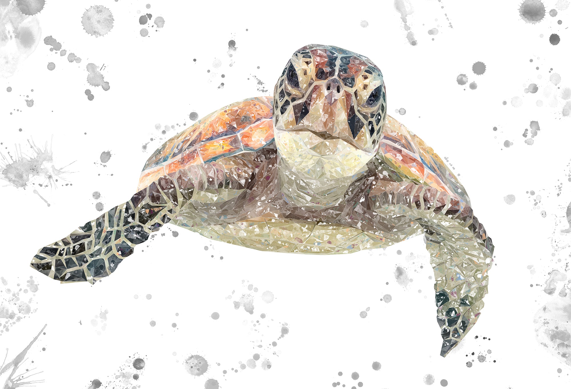 NEW! "Drift" The Sea Turtle (Grey Background) Kitchen Splashback - Andy Thomas Artworks