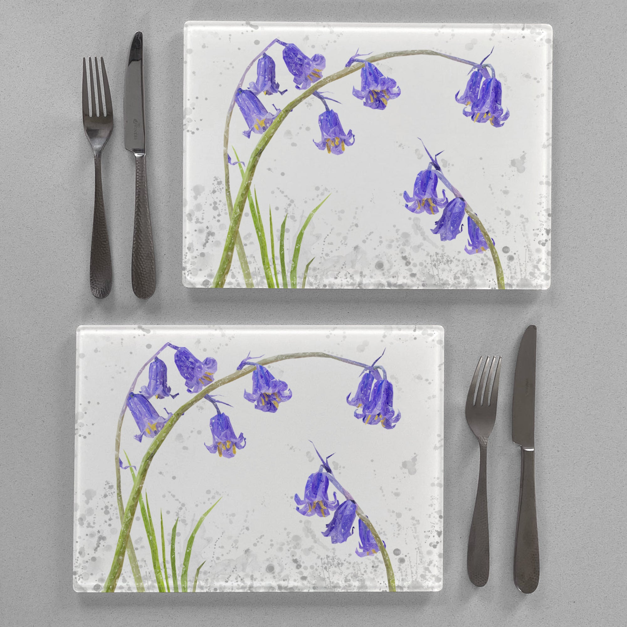 "Bluebells" Grey Background Premium Glass Placemat