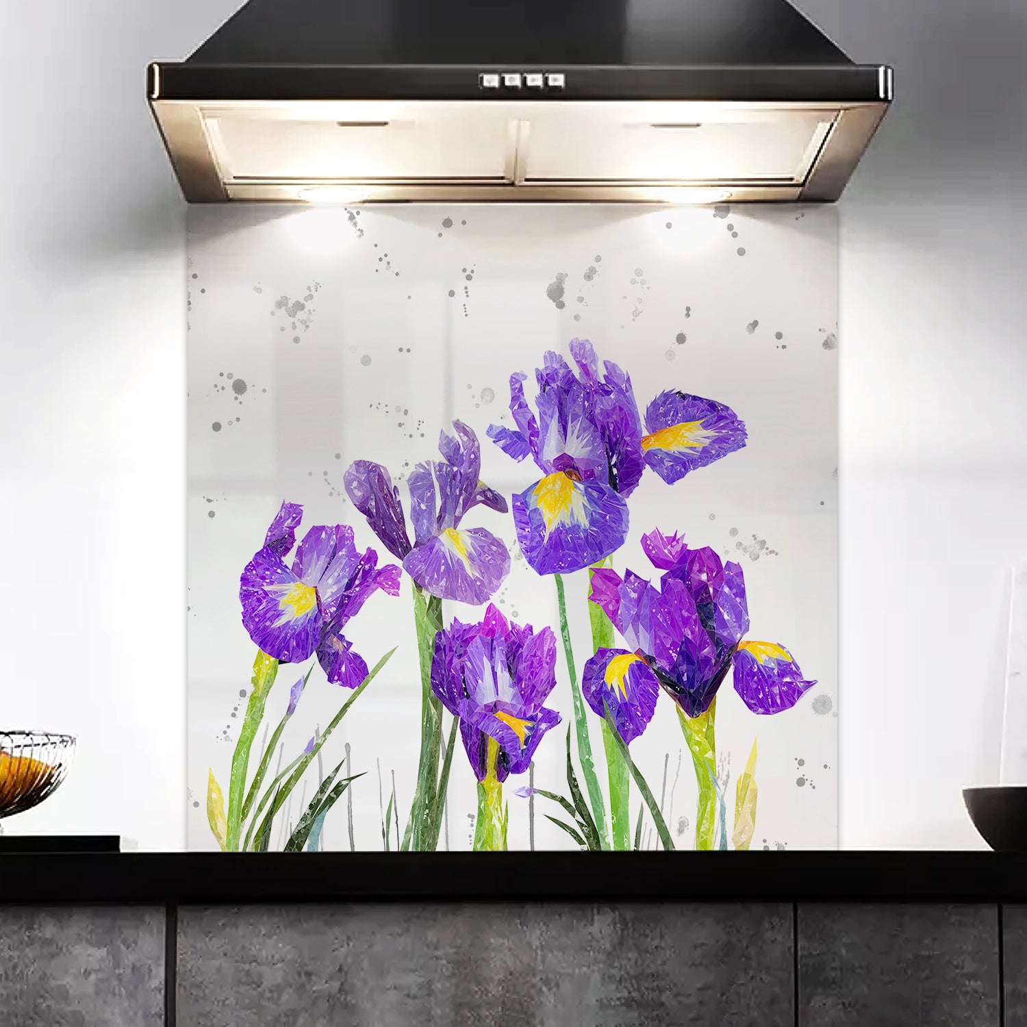 NEW! "Purple Haze" Iris Grey Background Kitchen Splashback