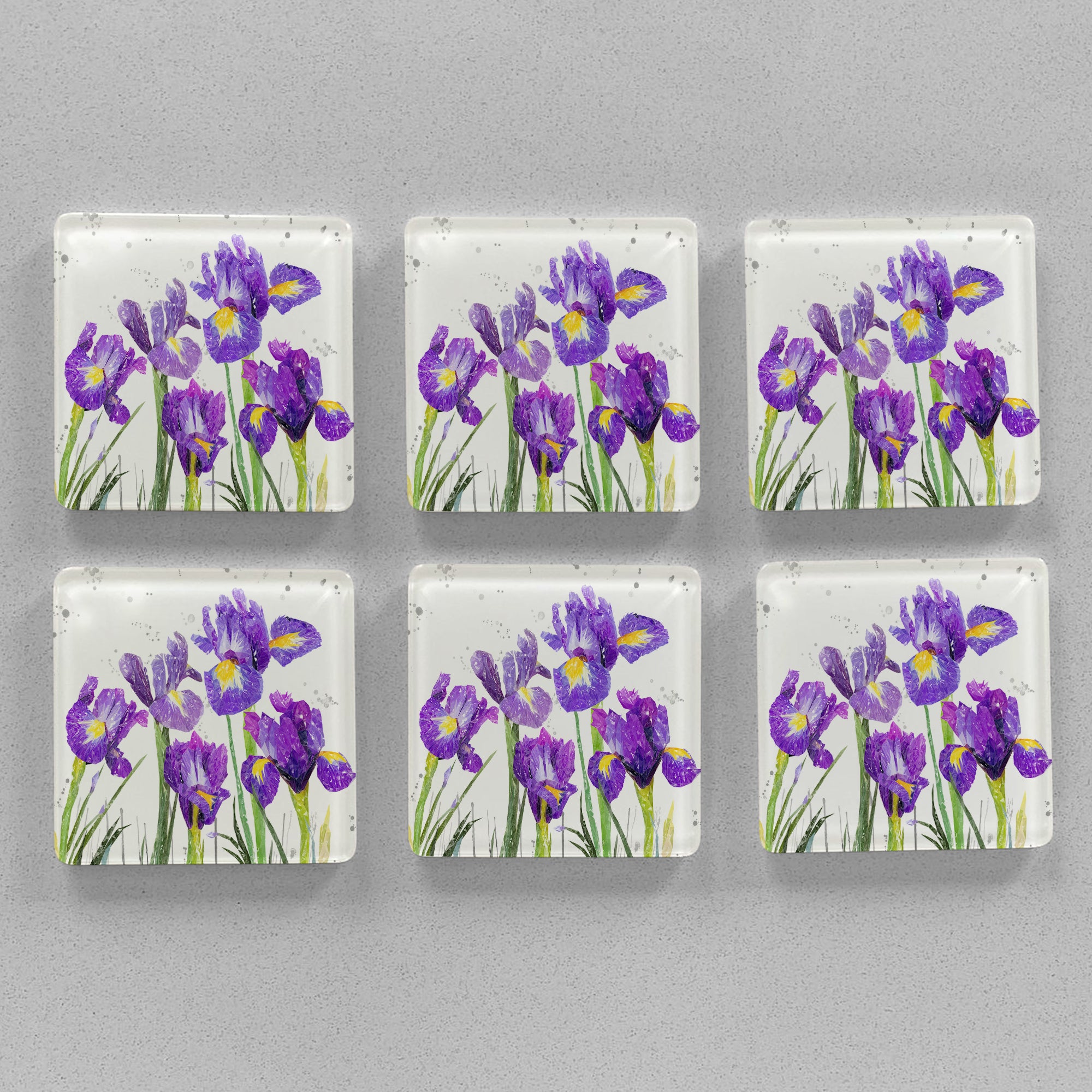 NEW! "Purple Haze" Iris Grey Background Premium Glass Coasters