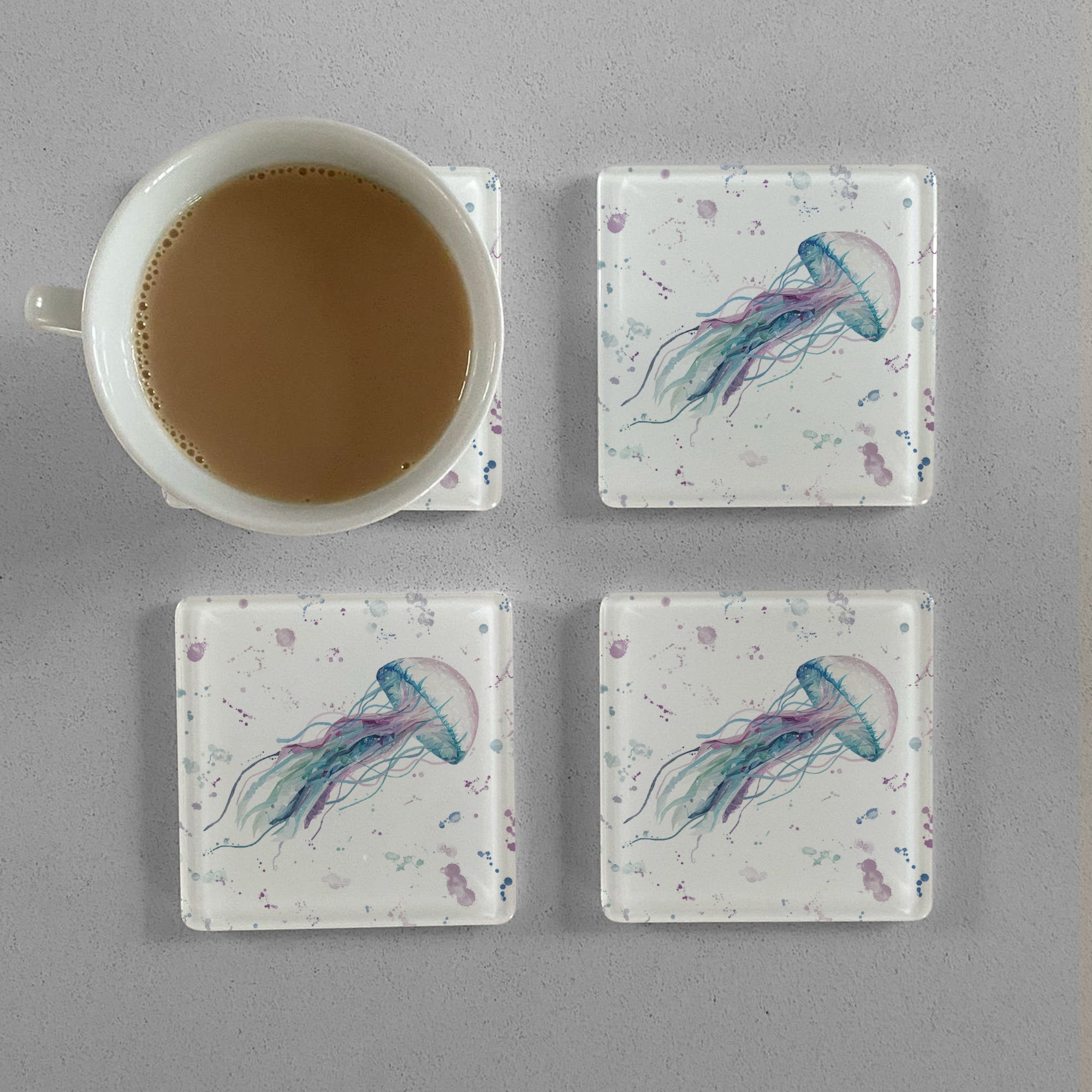 NEW! "Ophelia" Jellyfish Premium Glass Coasters - Andy Thomas Artworks