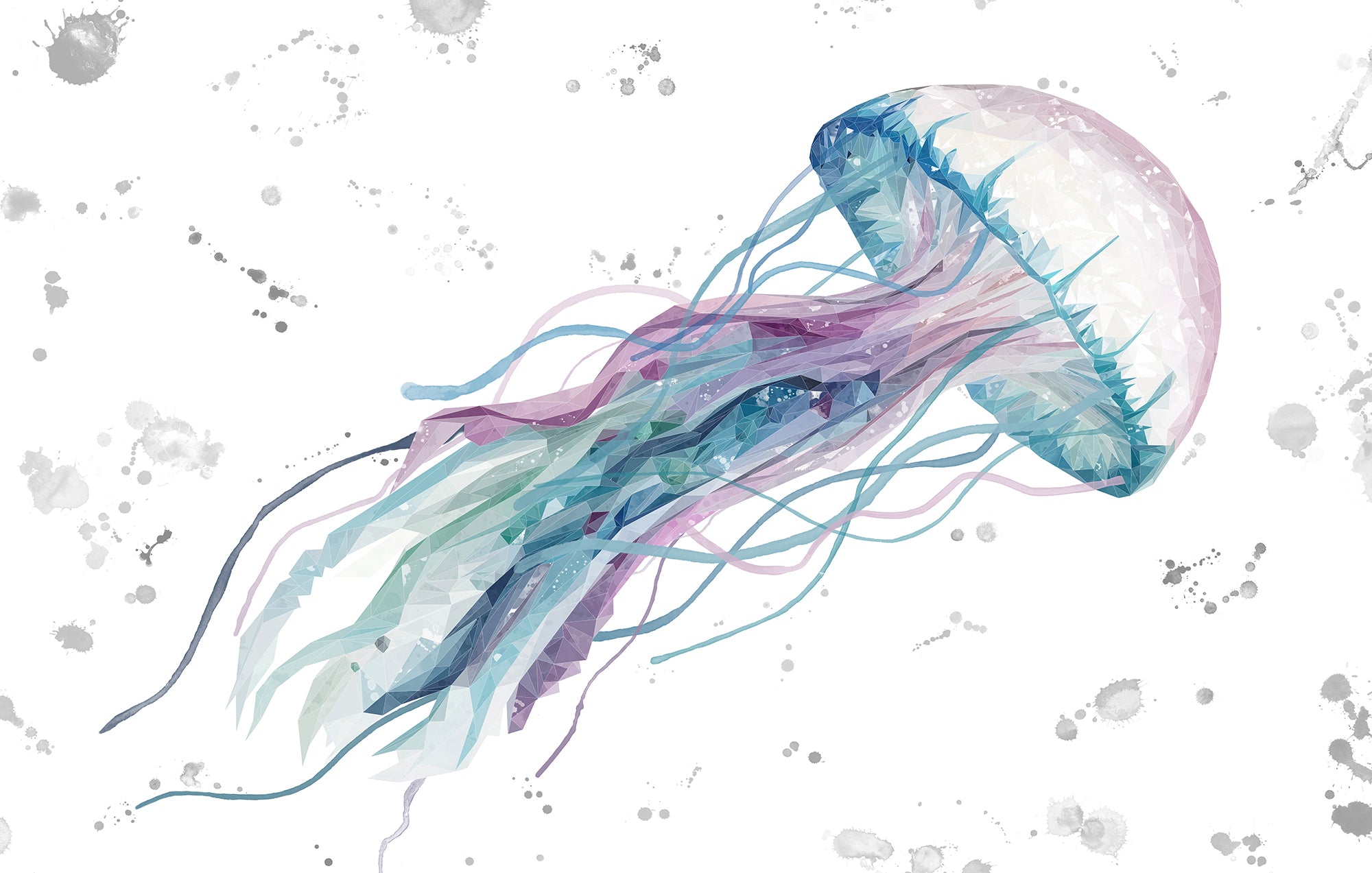 NEW! "Ophelia" The Jellyfish (Grey Background) Glass Wall Art