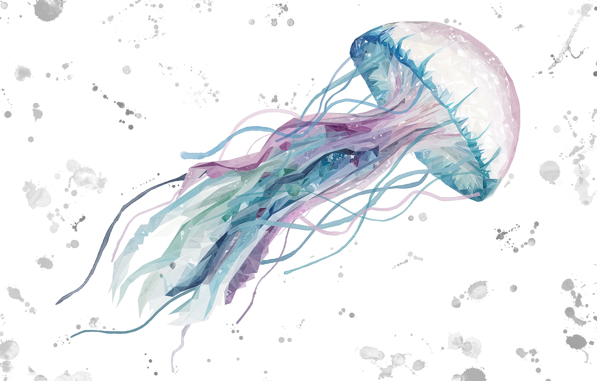 NEW! "Ophelia" The Jellyfish (Grey Background) Glass Wall Art