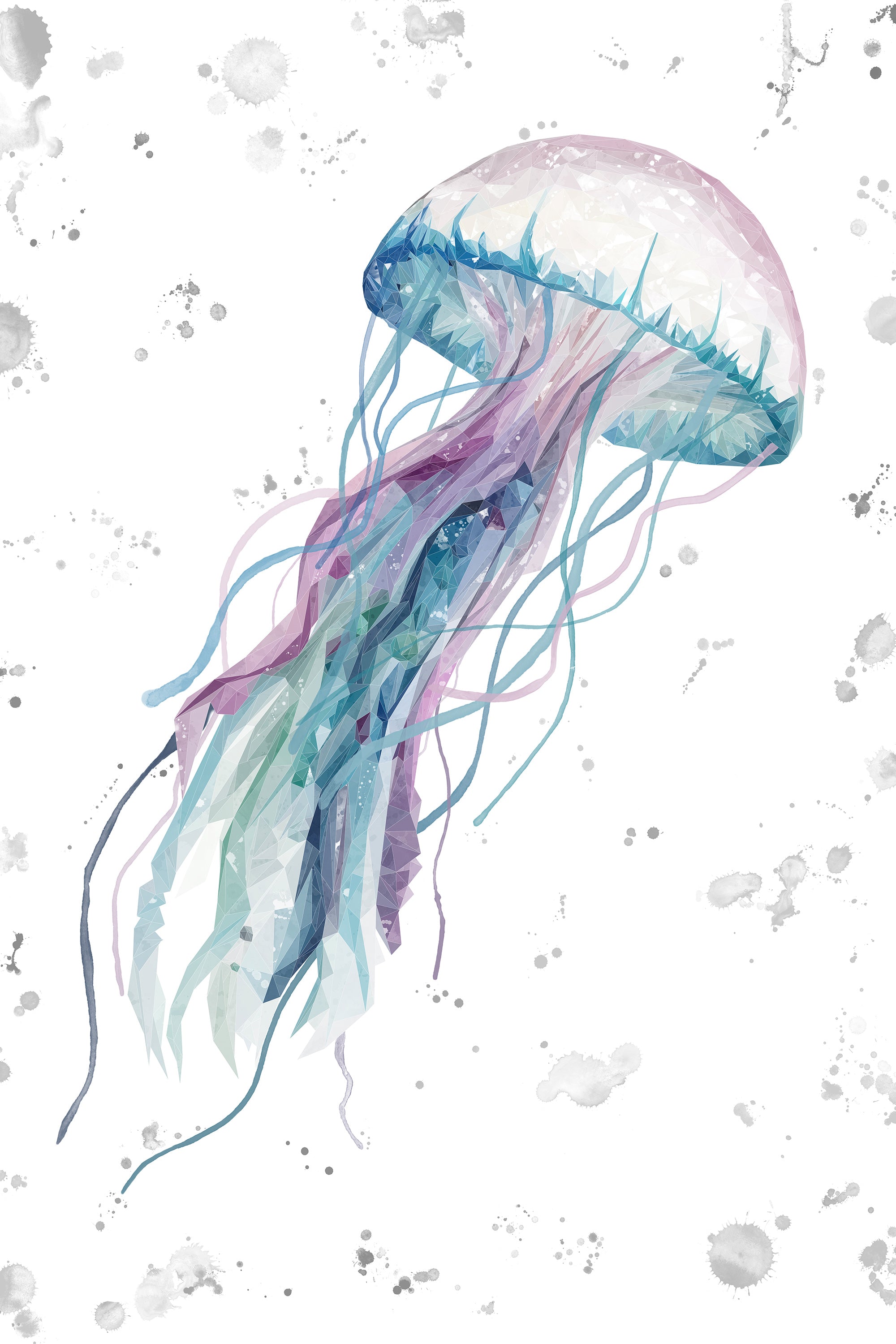 NEW! "Ophelia" Jellyfish Portrait Version (grey background) Kitchen Splashback - Andy Thomas Artworks