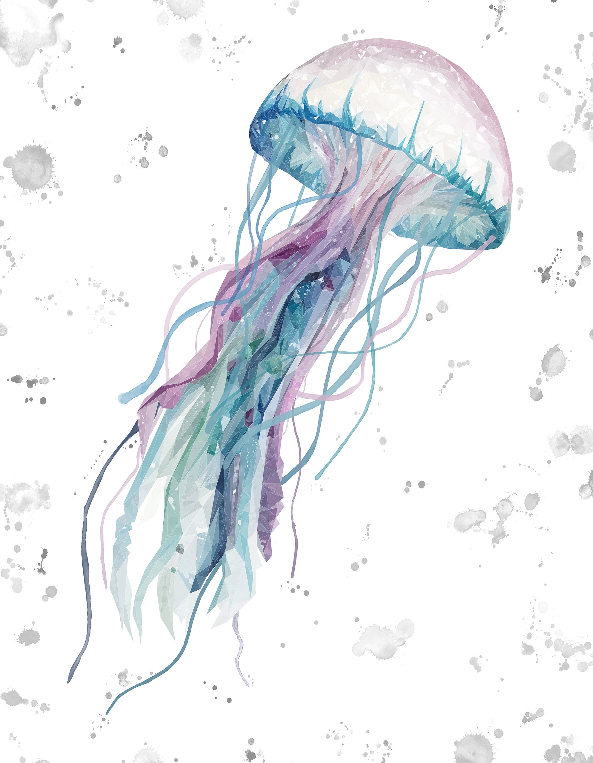 NEW! "Ophelia" Jellyfish Portrait Version (grey background) Kitchen Splashback - Andy Thomas Artworks