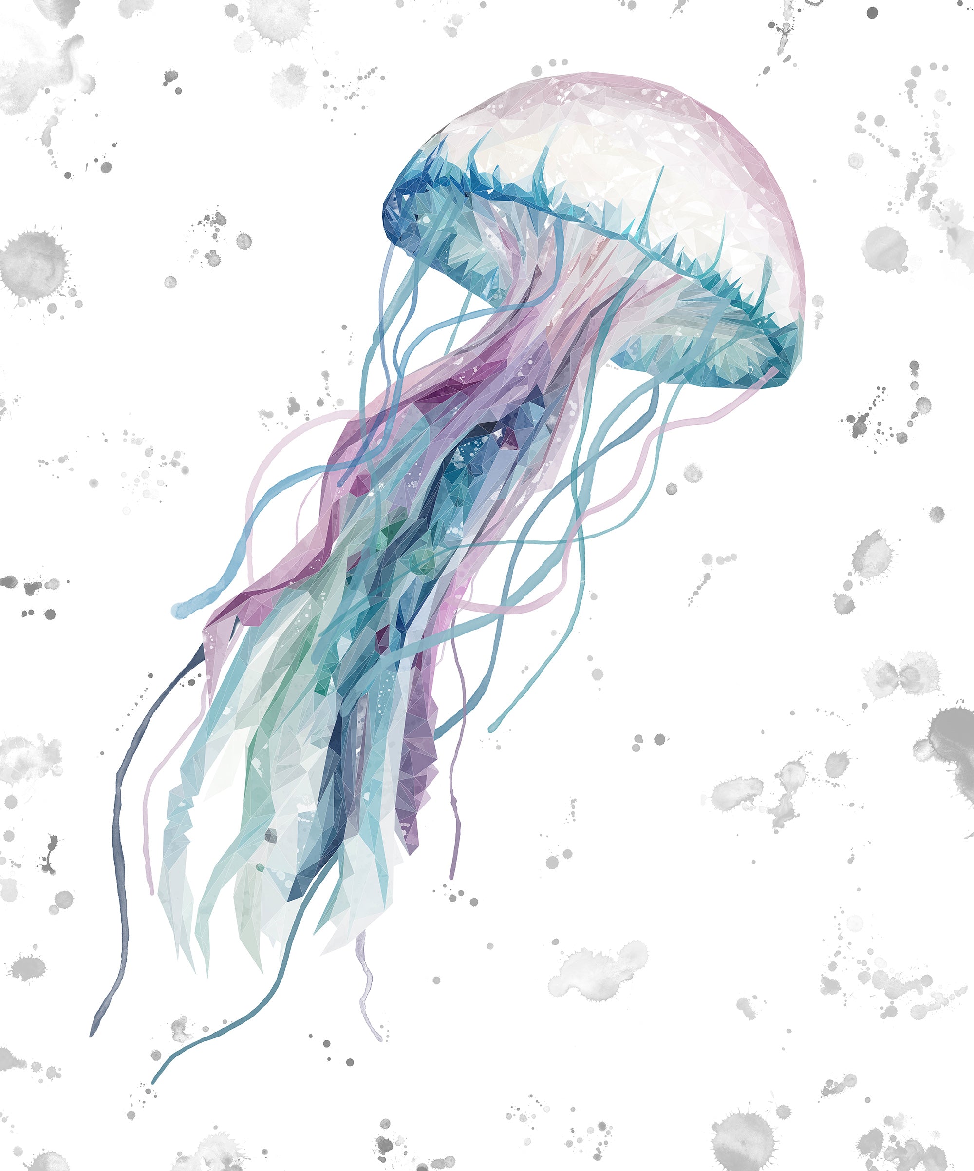 NEW! "Ophelia" Jellyfish Portrait Version (grey background) Kitchen Splashback - Andy Thomas Artworks