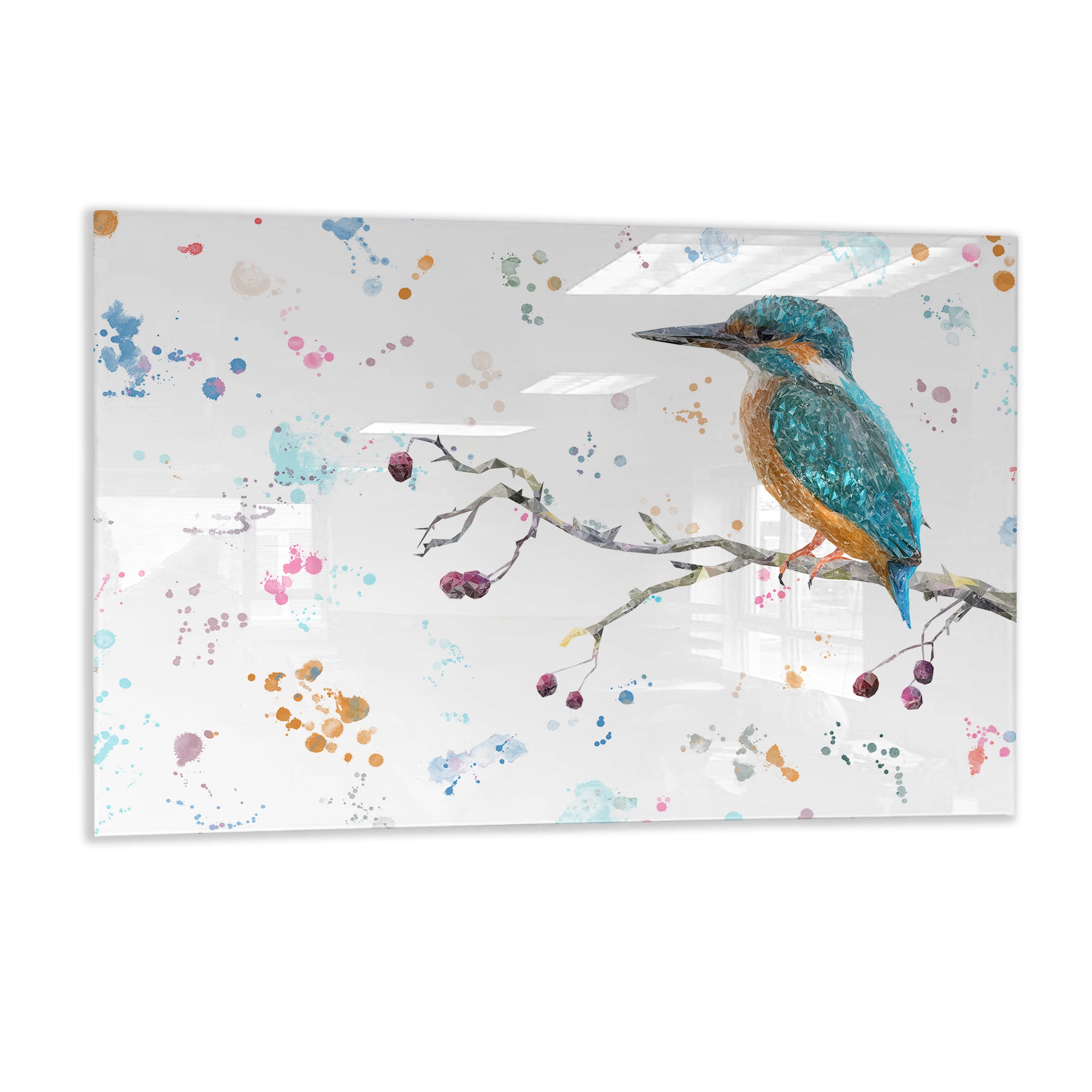 NEW! "On the Lookout" The Kingfisher Glass Wall Art - Andy Thomas Artworks