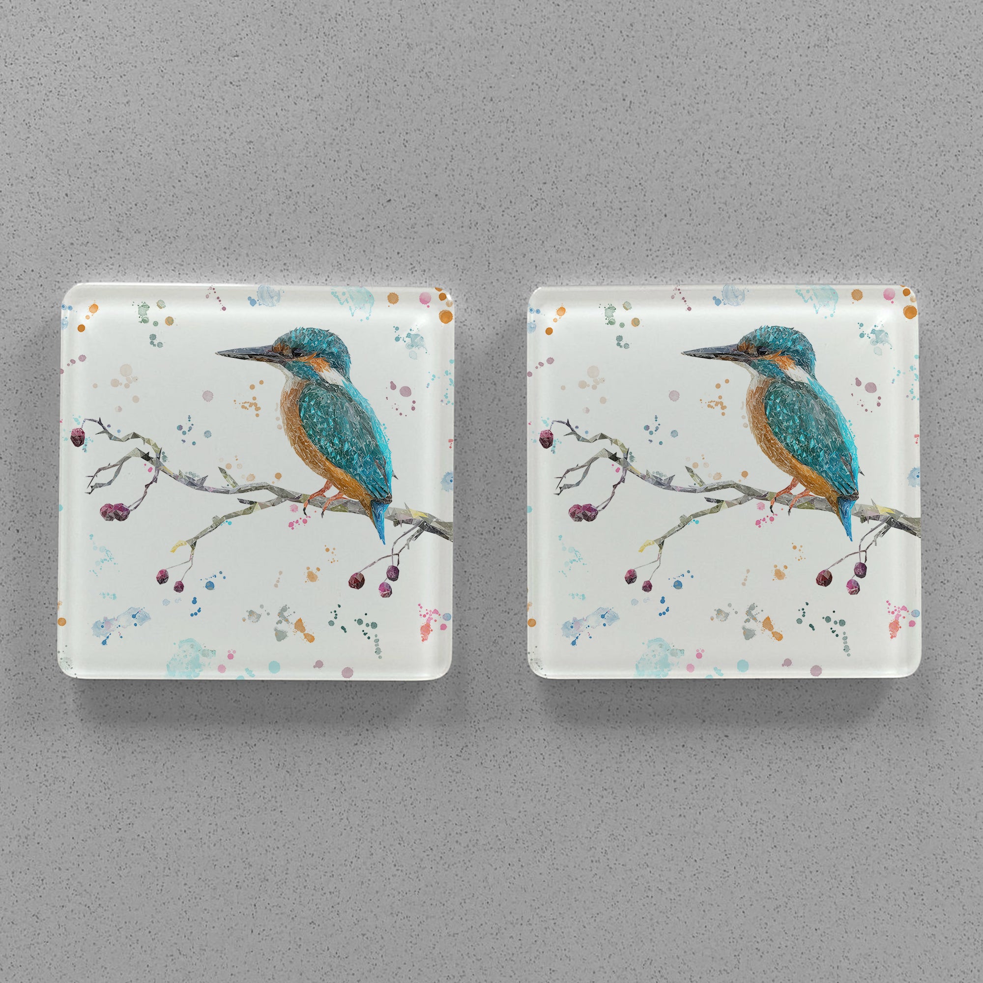 NEW! "On the Lookout" The Kingfisher Premium Glass Coasters - Andy Thomas Artworks
