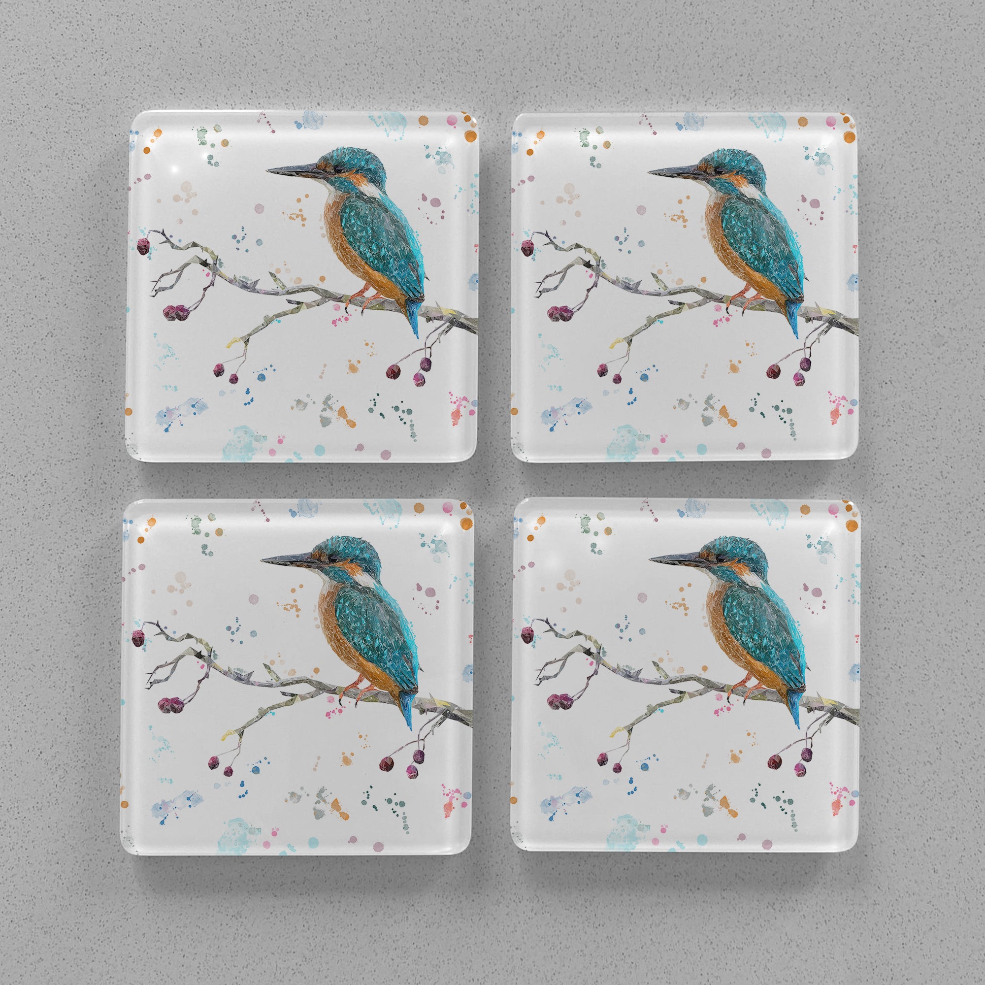 NEW! "On the Lookout" The Kingfisher Premium Glass Coasters - Andy Thomas Artworks