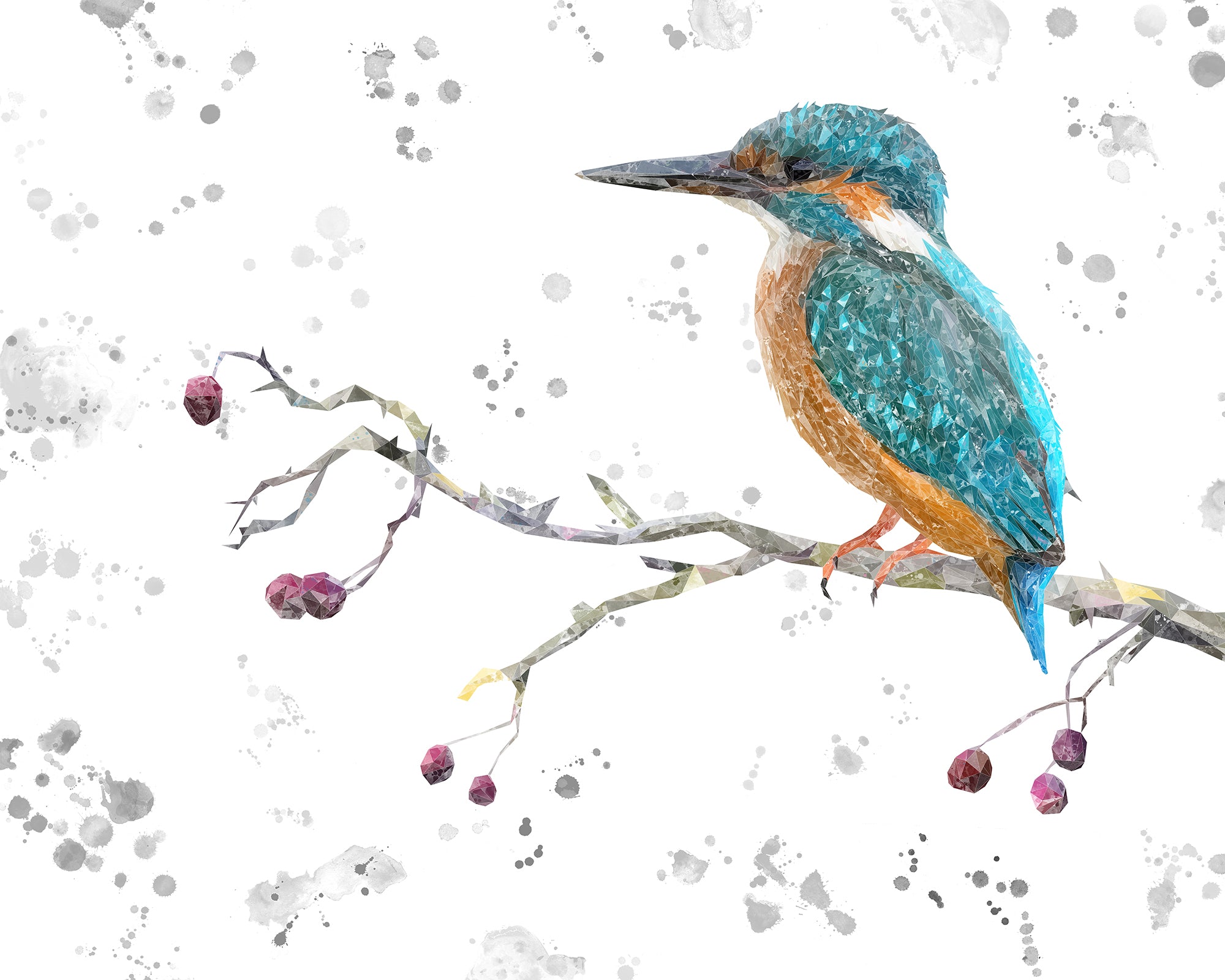 NEW! "On the Lookout" The Kingfisher (grey background) Canvas Print - Andy Thomas Artworks
