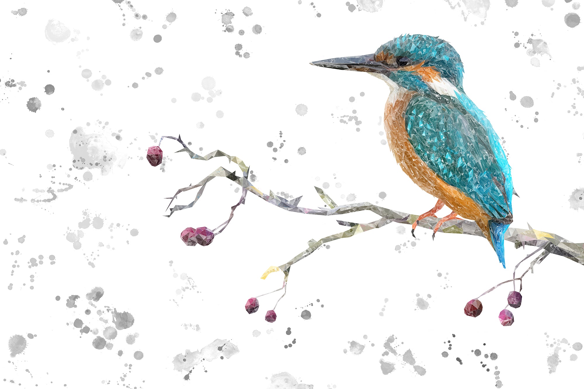 NEW! "On the Lookout" The Kingfisher (grey background) Canvas Print - Andy Thomas Artworks