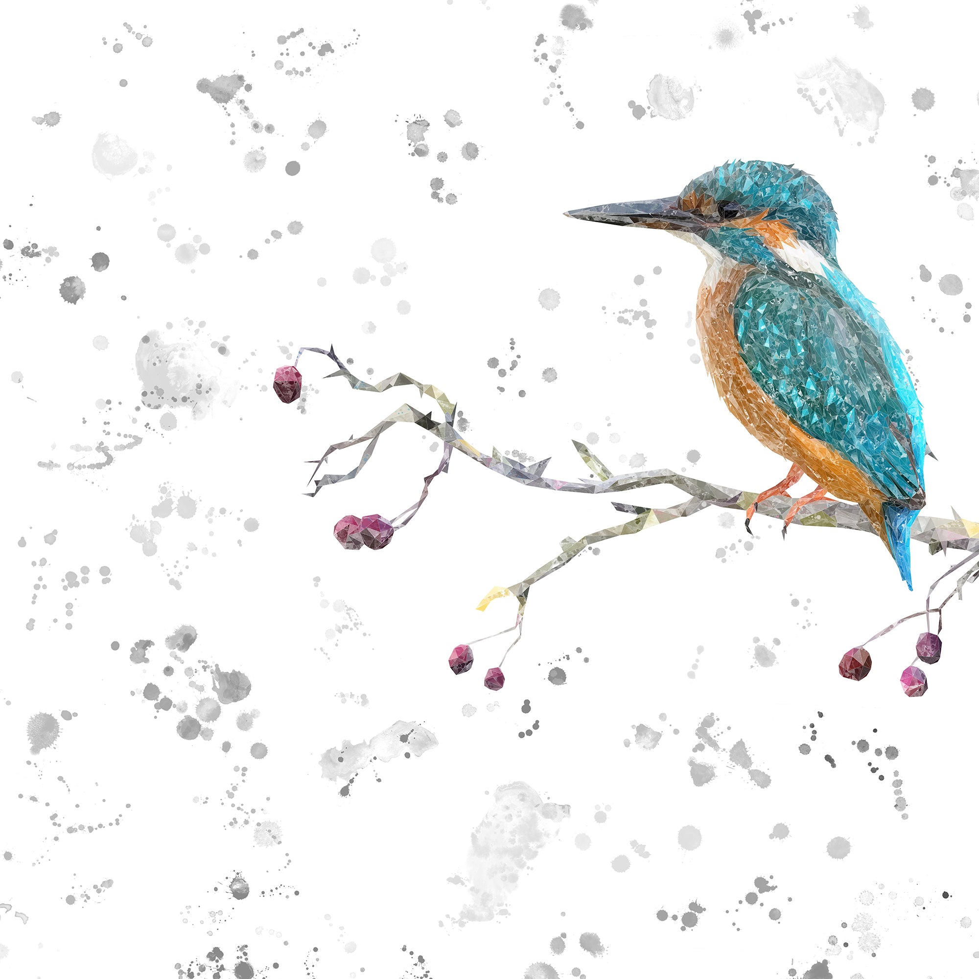 NEW! "On the Lookout" The Kingfisher (grey background) Canvas Print - Andy Thomas Artworks