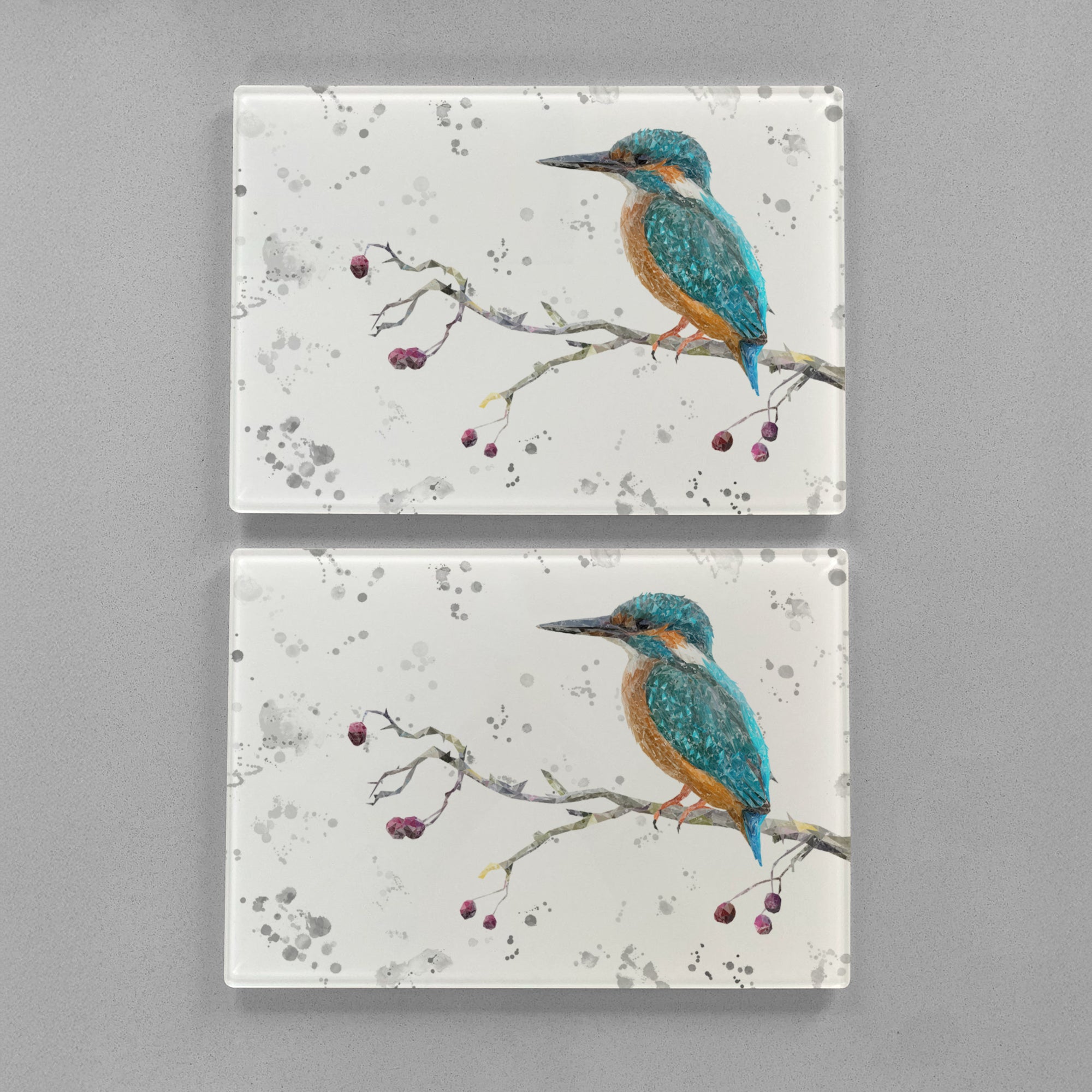NEW! "On the Lookout" The Kingfisher (grey background) Premium Glass Placemat - Andy Thomas Artworks