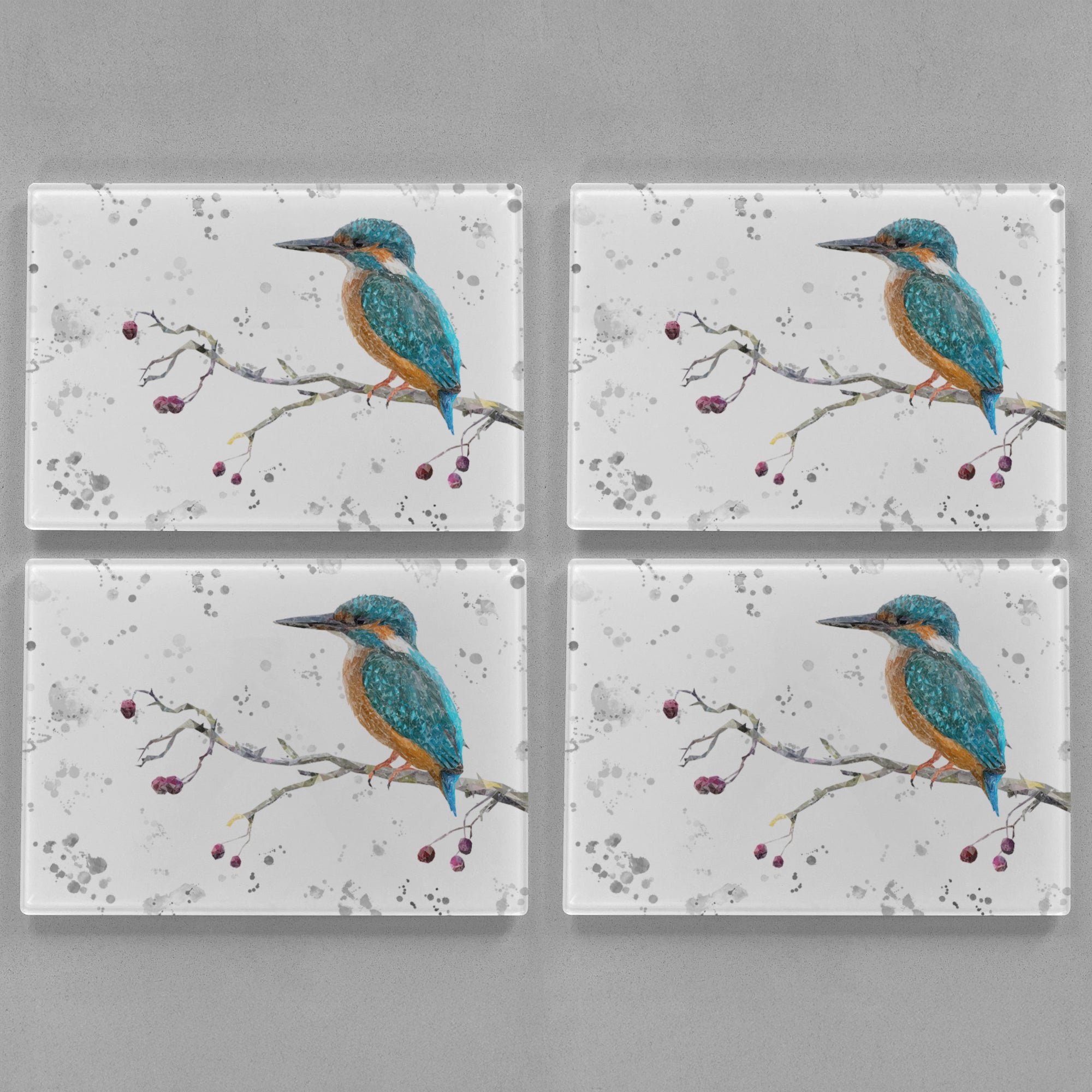 NEW! "On the Lookout" The Kingfisher (grey background) Premium Glass Placemat - Andy Thomas Artworks