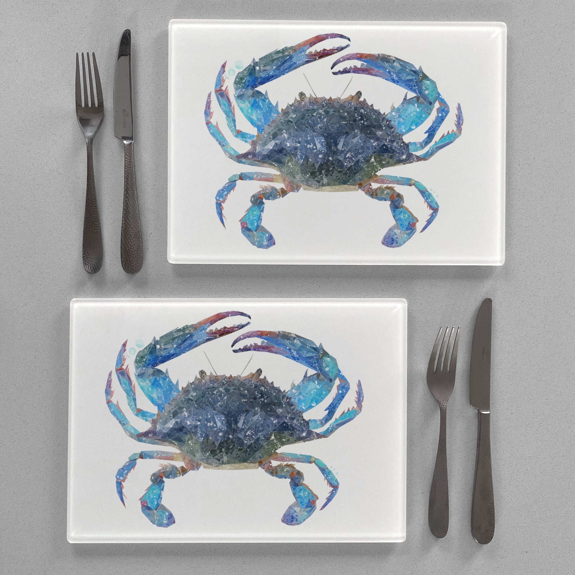NEW! "Calli" The Blue Crab Premium Glass Placemat - Andy Thomas Artworks