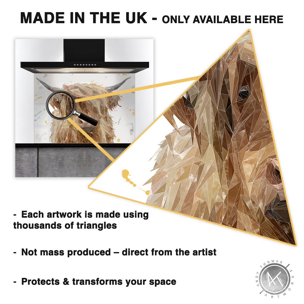 "Barnaby" The Highland Bull (Grey Background) Kitchen Splashback
