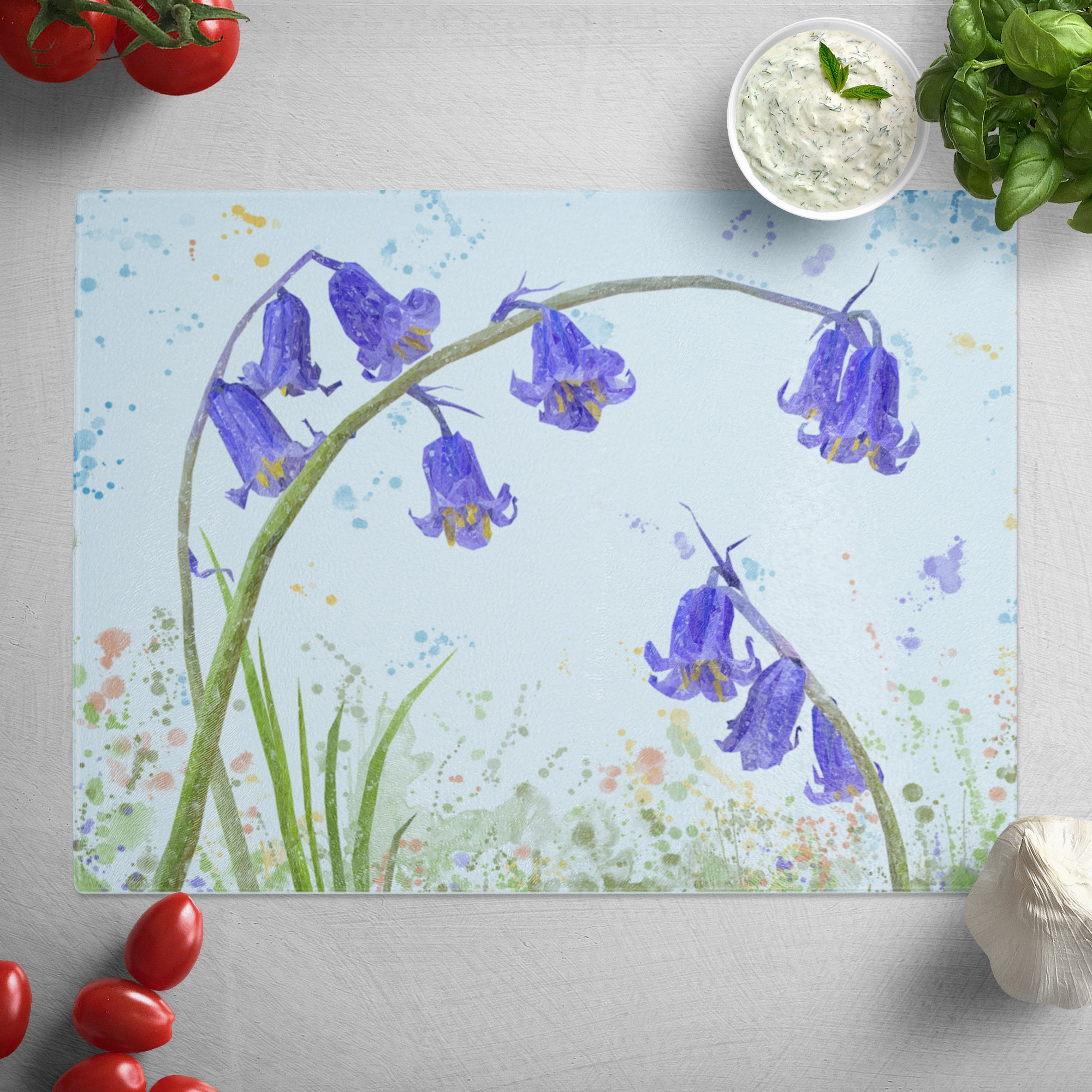 "Bluebells" Glass Worktop Saver