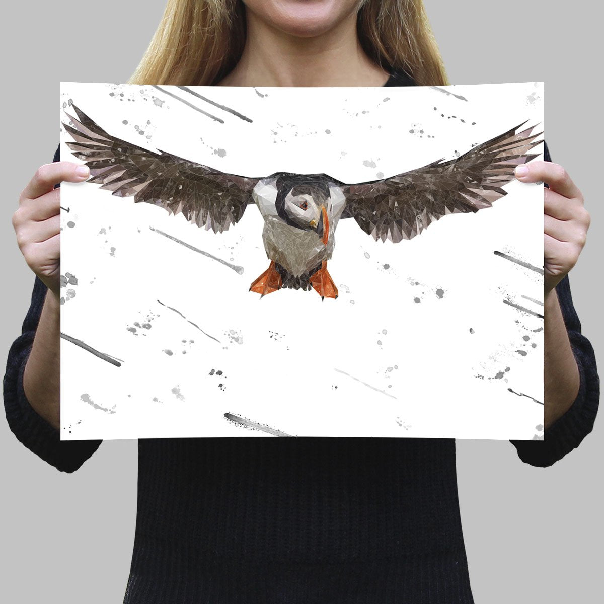 "Frank" The Puffin (Grey Background) A4 Unframed Art Print - Andy Thomas Artworks