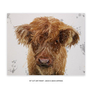 "Peeps" The Highland Calf 10" x 8" Unframed Art Print - Andy Thomas Artworks