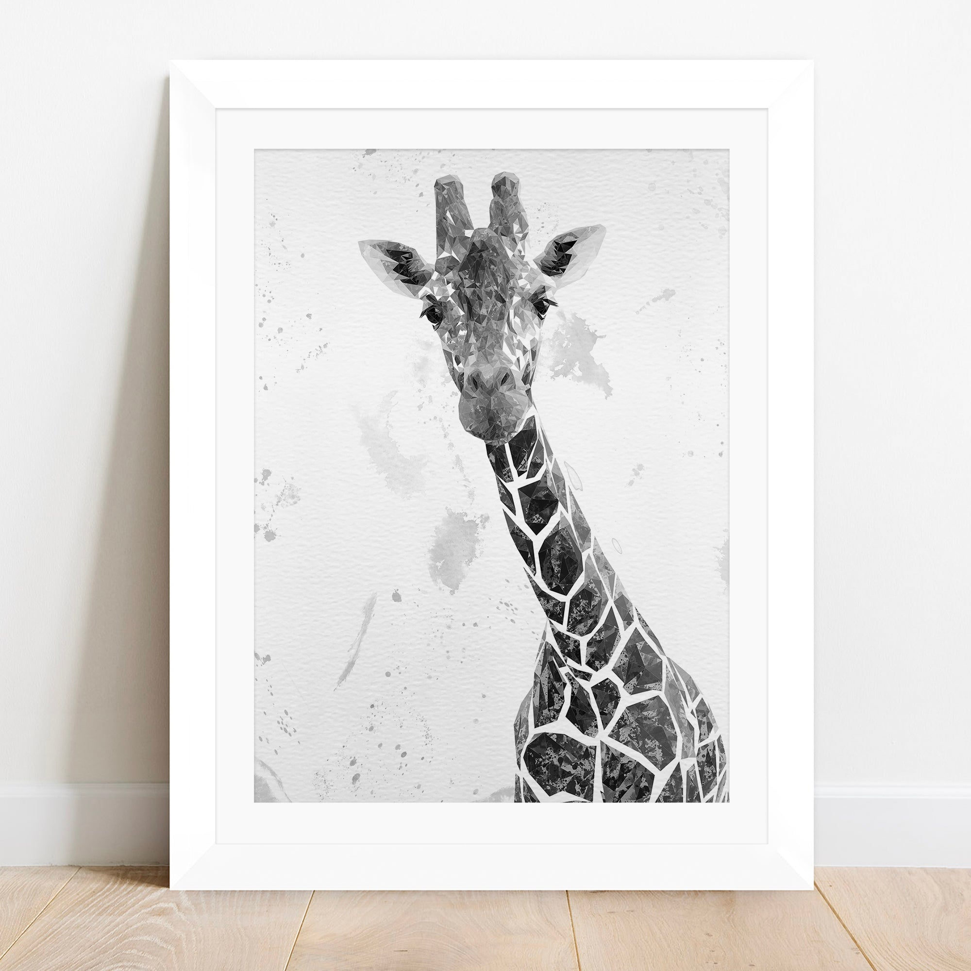 "George" The Giraffe (B&W) Framed & Mounted Art Print