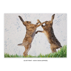 "The Standoff" Fighting Hares A3 Unframed Art Print - Andy Thomas Artworks