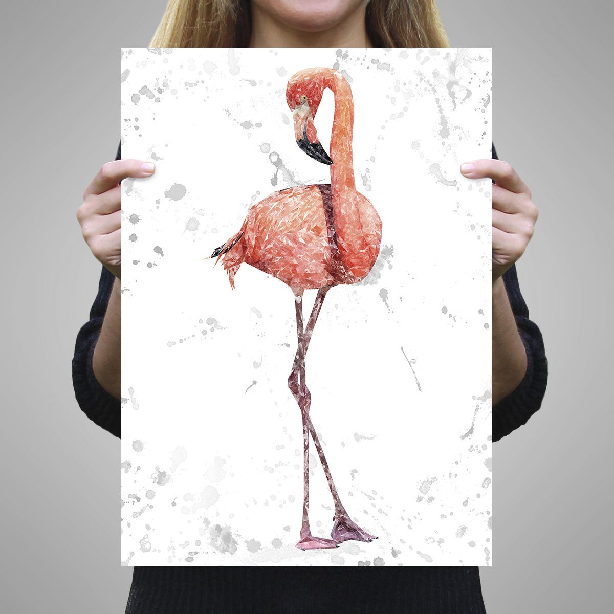"The Flamingo Grey Background" A3 Unframed Art Print - Andy Thomas Artworks