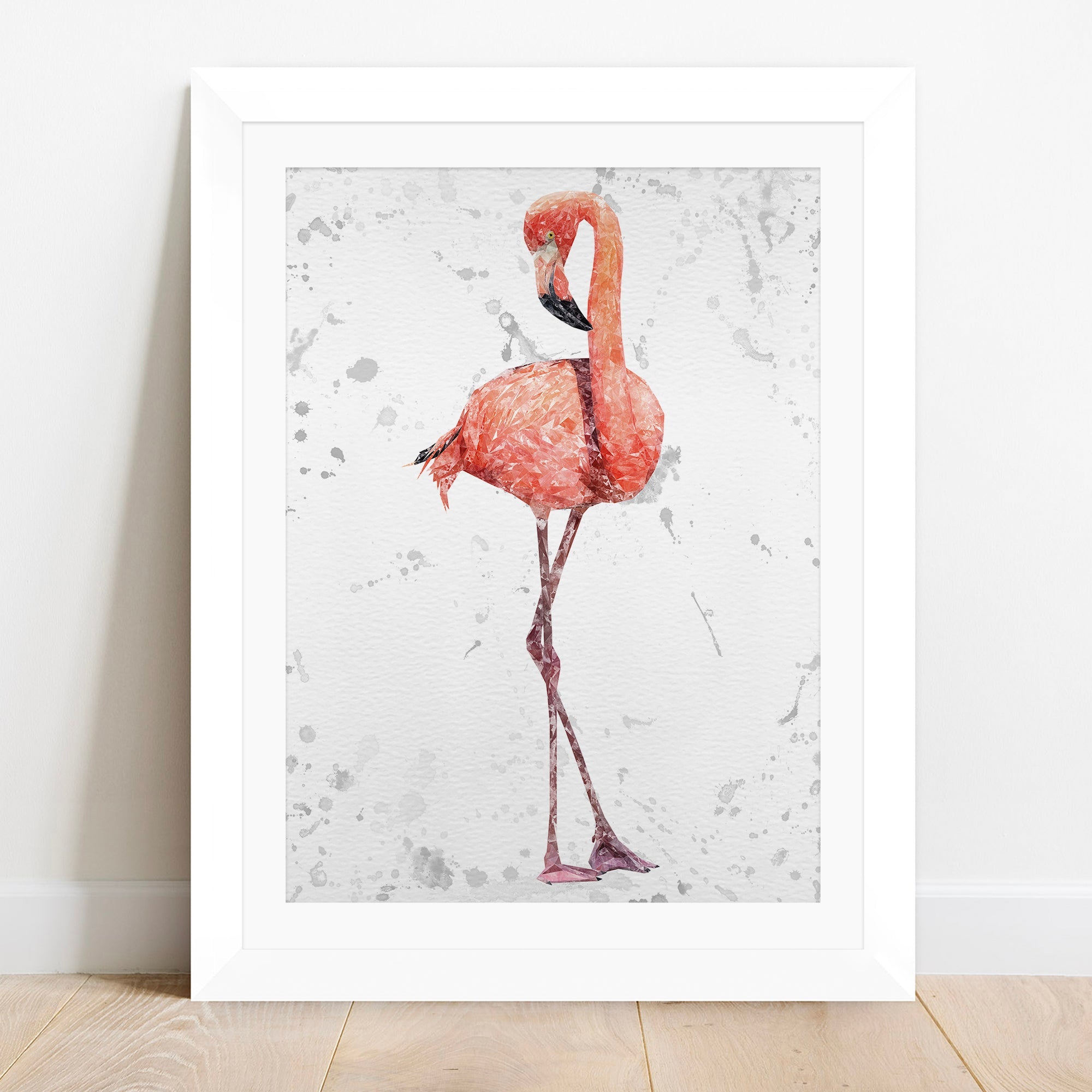"The Flamingo Grey Background" Framed & Mounted Art Print
