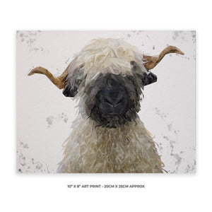 "Betty" The Valais Blacknose Sheep (Grey Background) 10" x 8" Unframed Art Print - Andy Thomas Artworks