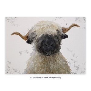"Betty" The Valais Blacknose Sheep (Grey Background) A3 Unframed Art Print - Andy Thomas Artworks