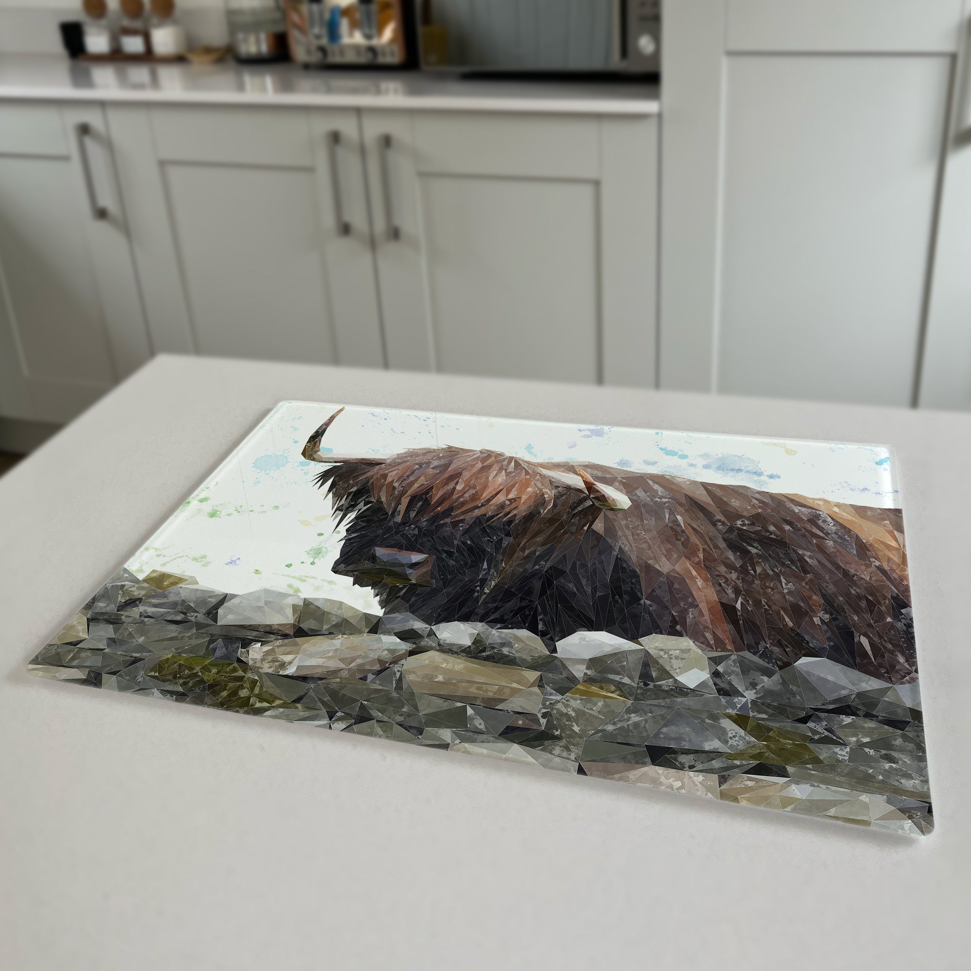 Freya The The Highland Cow From Applecross Premium Glass Worktop Saver